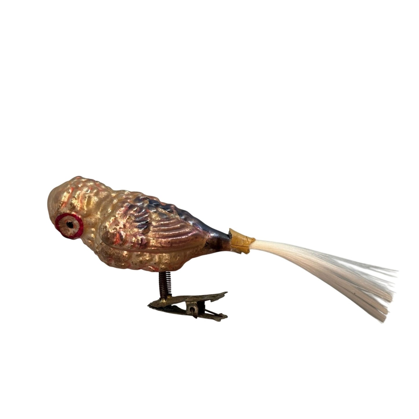 Antique German Blown Glass Owl Clip-On Ornament C1930 With Reinforced Tail Rare