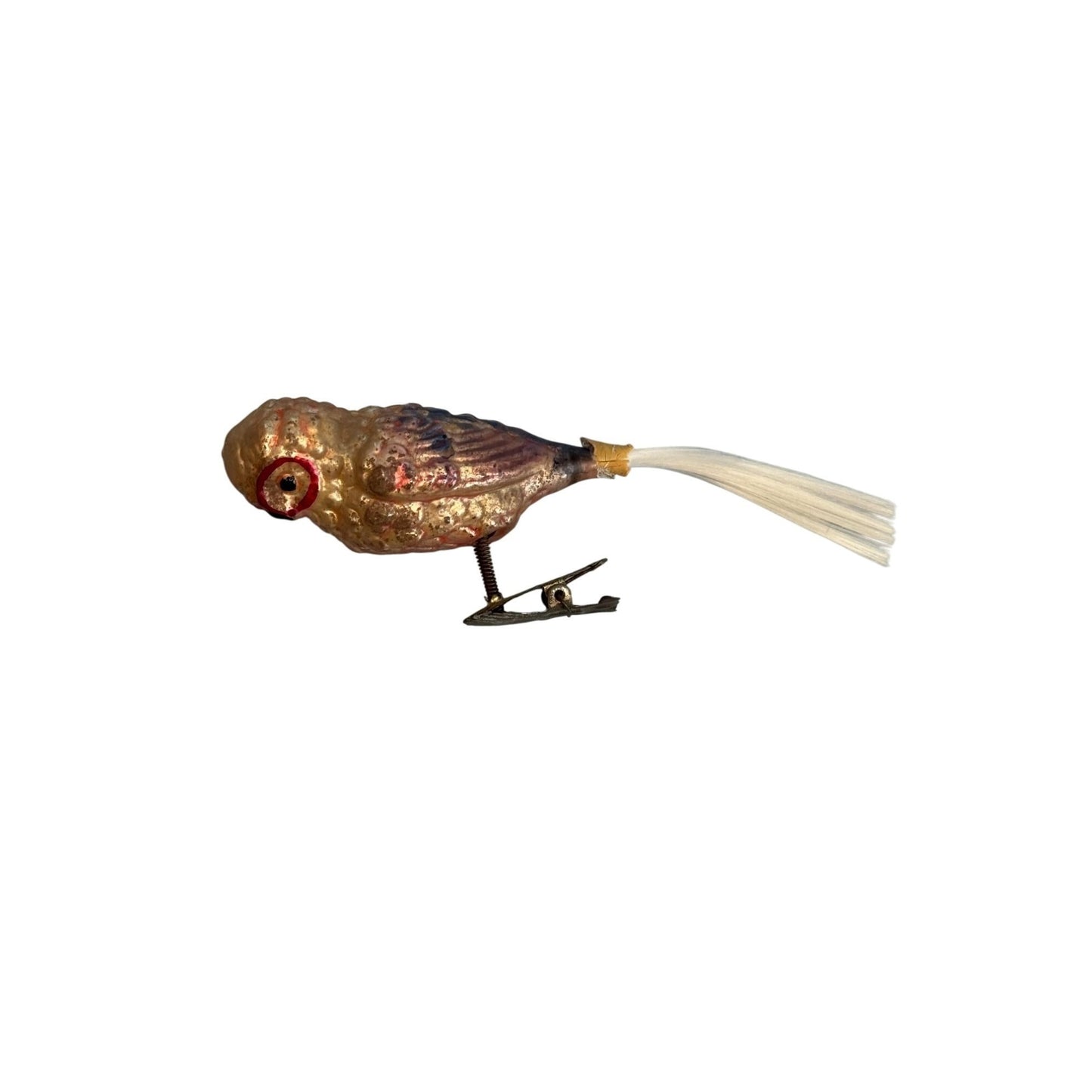 Antique German Blown Glass Owl Clip-On Ornament C1930 With Reinforced Tail Rare