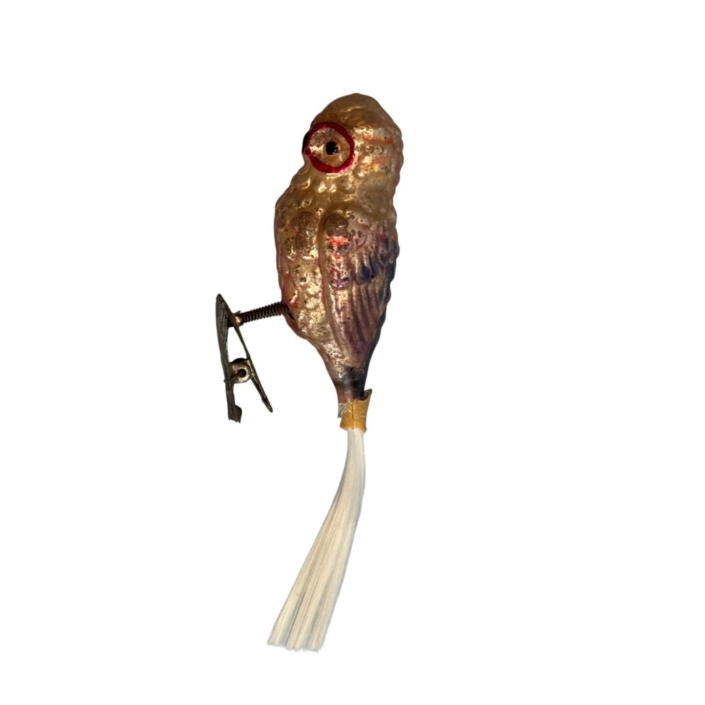 Antique German Blown Glass Owl Clip-On Ornament C1930 With Reinforced Tail Rare