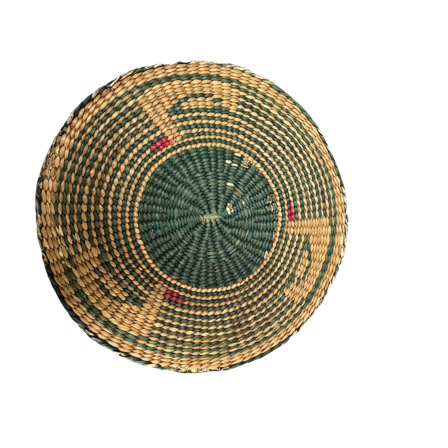 Vintage Native American Sweetgrass Woven Basket With Lid 6.5" Diameter 3.25" Height Natural & Green Tones