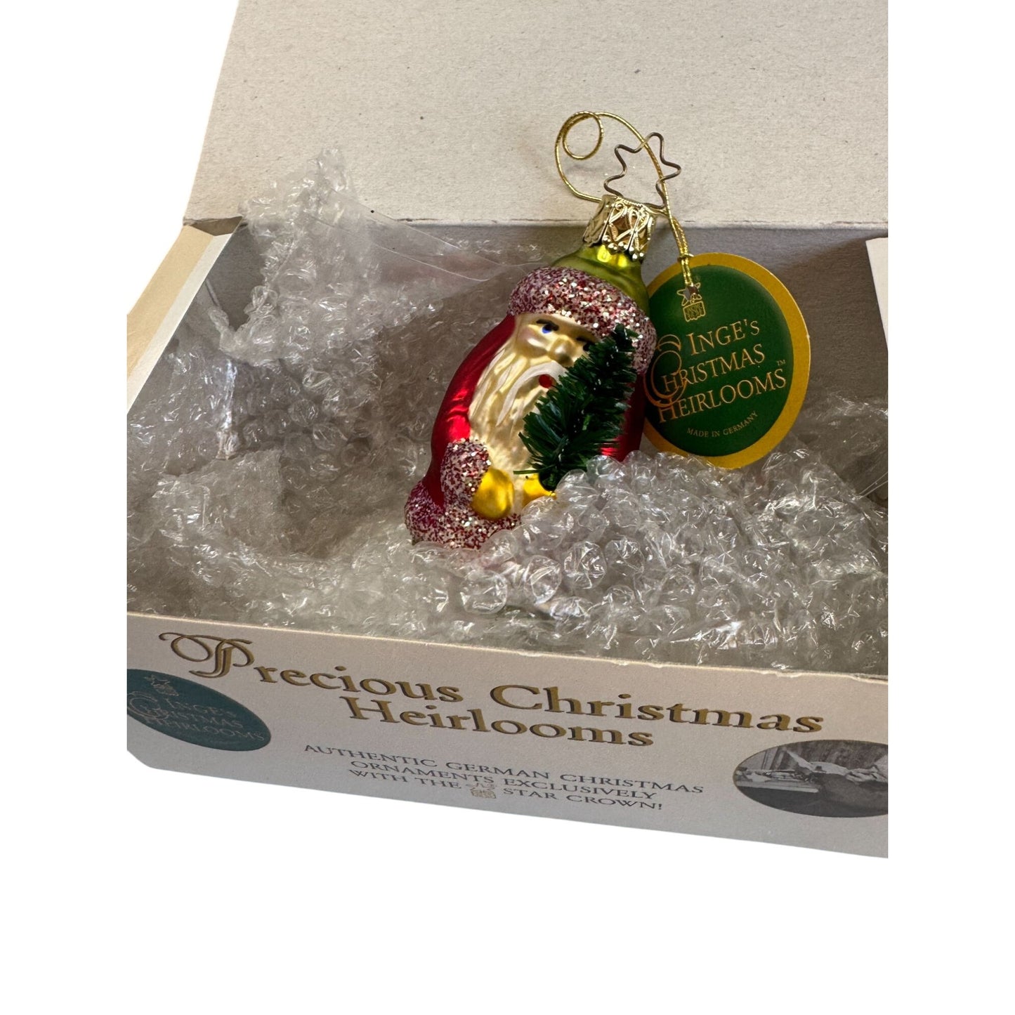 Inges Glass Santa Ornament Christmas Heirloom Blown Glass 3.5" Germany w/Box