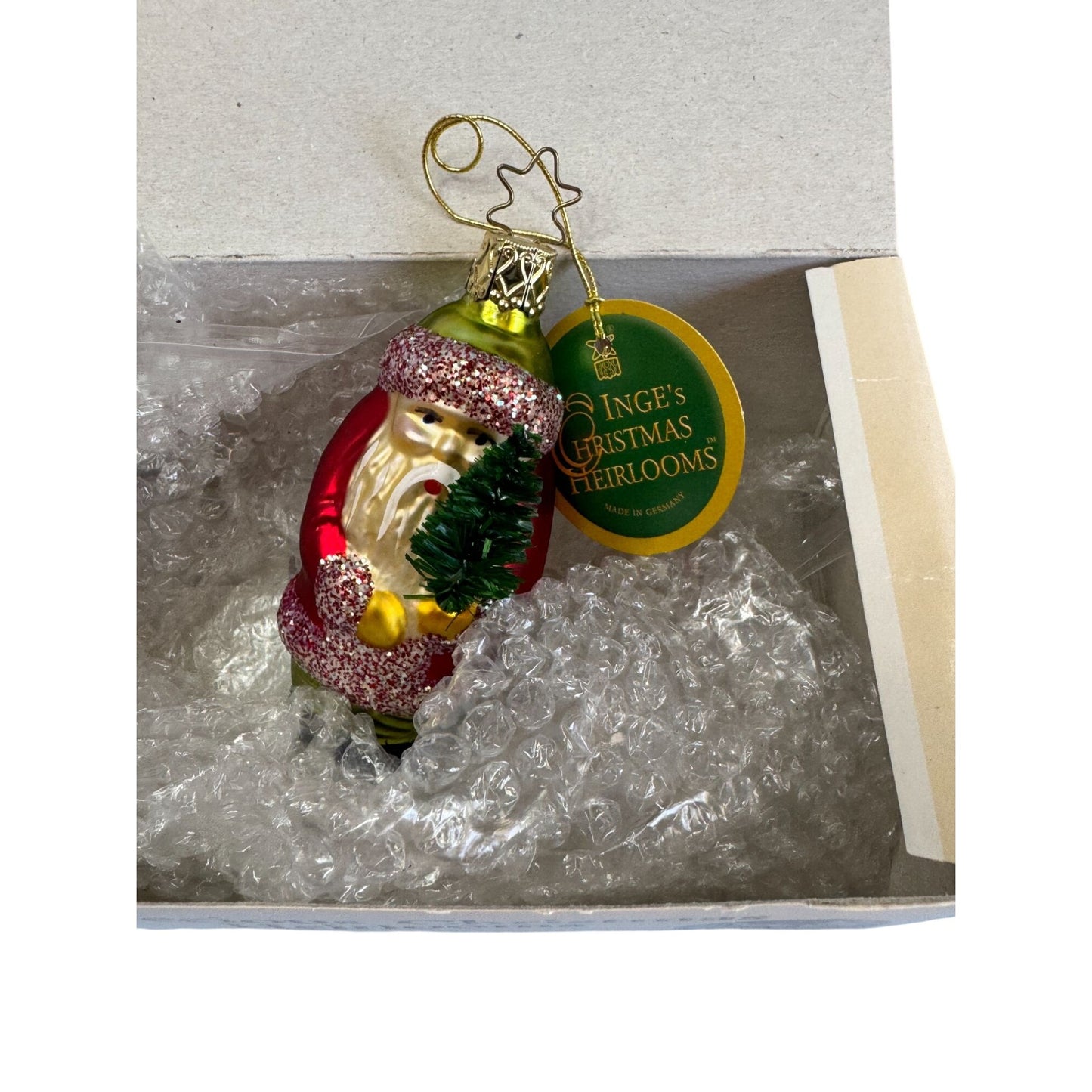 Inges Glass Santa Ornament Christmas Heirloom Blown Glass 3.5" Germany w/Box