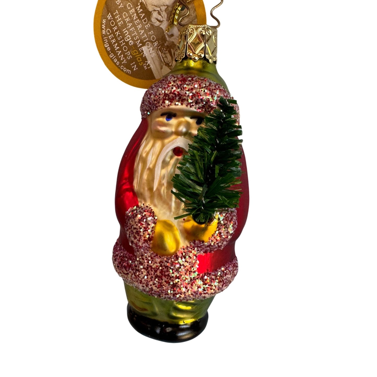 Inges Glass Santa Ornament Christmas Heirloom Blown Glass 3.5" Germany w/Box