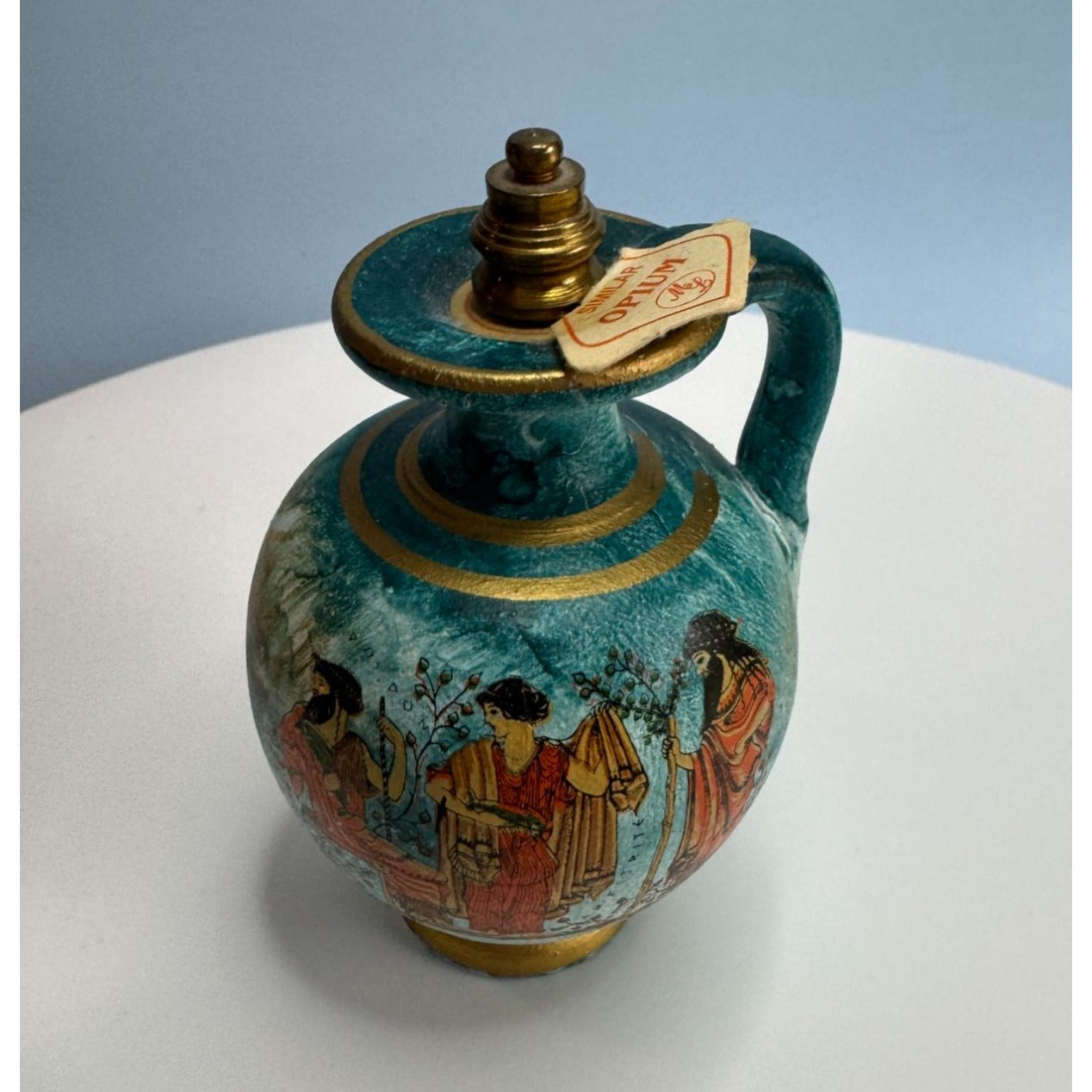 Vintage Greek Perfume Bottle With Gold Trim And Mythological Figures 4"