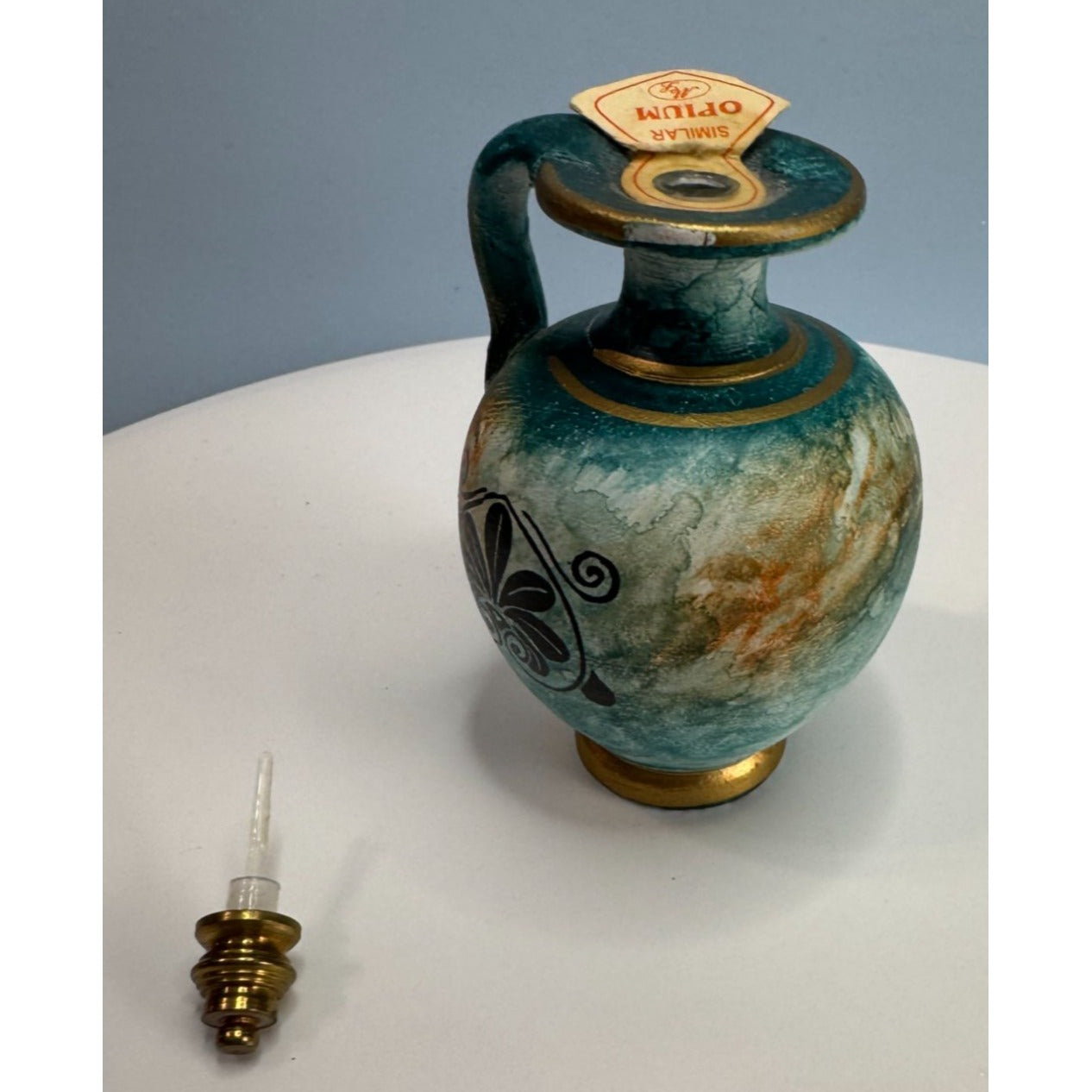 Vintage Greek Perfume Bottle With Gold Trim And Mythological Figures 4"