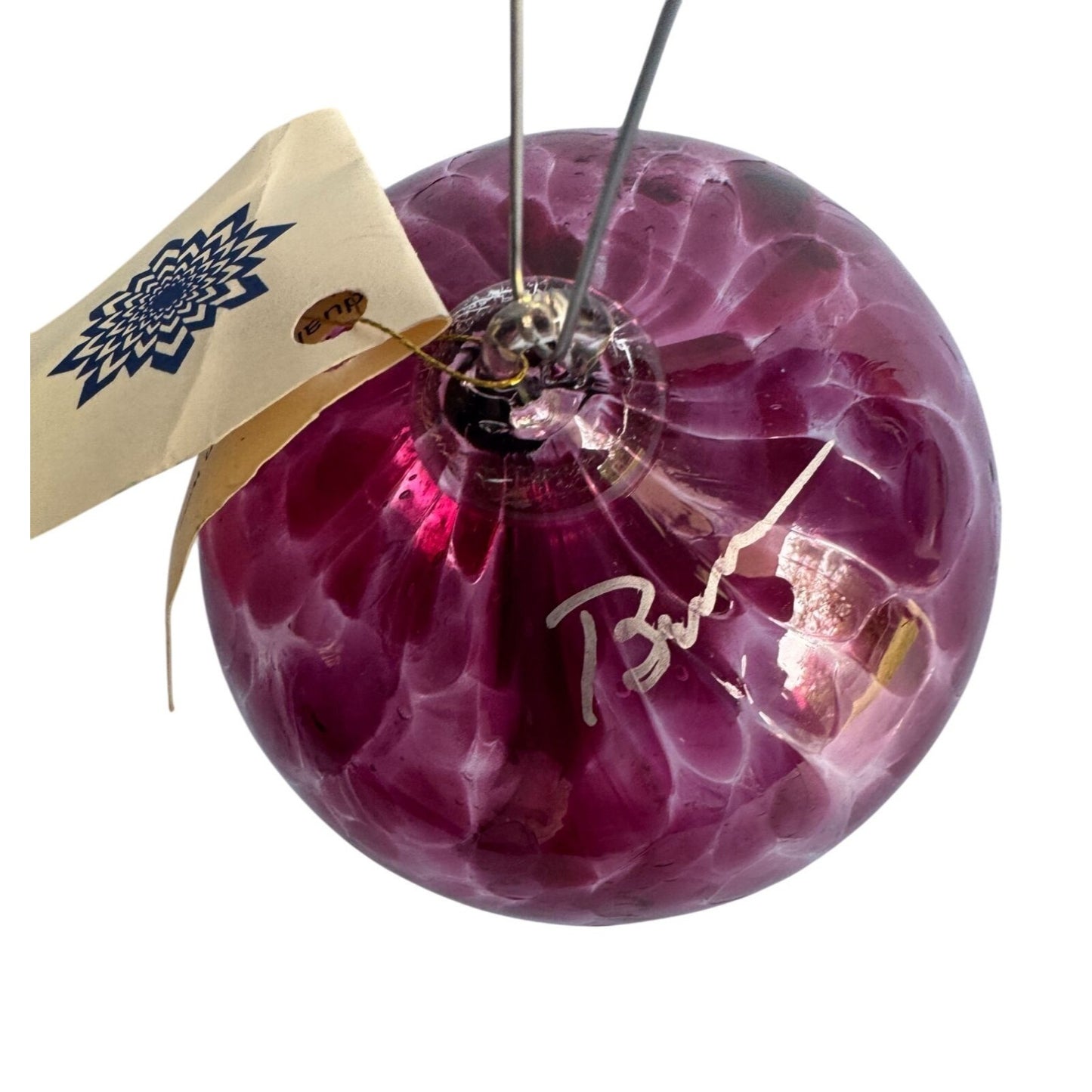 Handblown Spirit Ball Signed By Bruce Grauf 3.5" Purple Glass Ornament Made In USA