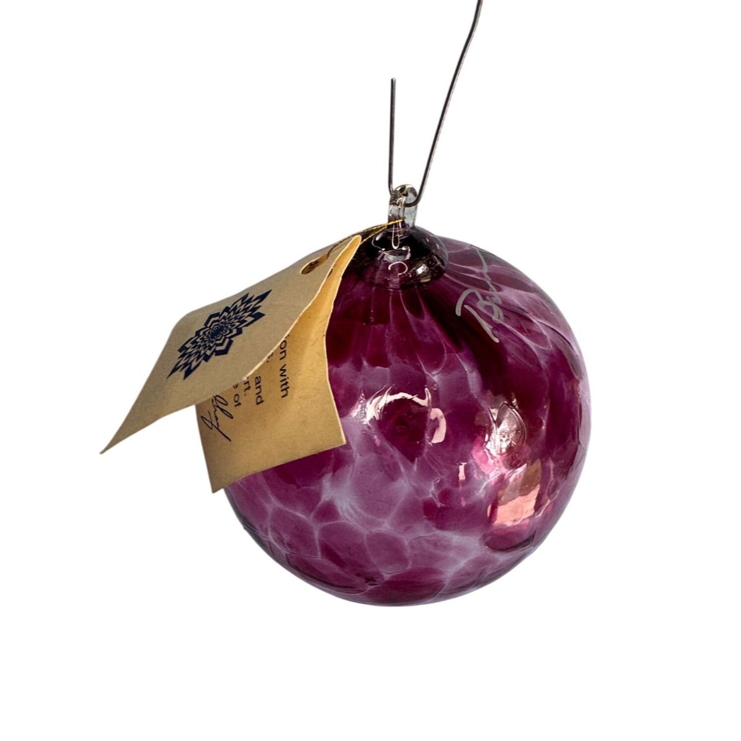 Handblown Spirit Ball Signed By Bruce Grauf 3.5" Purple Glass Ornament Made In USA