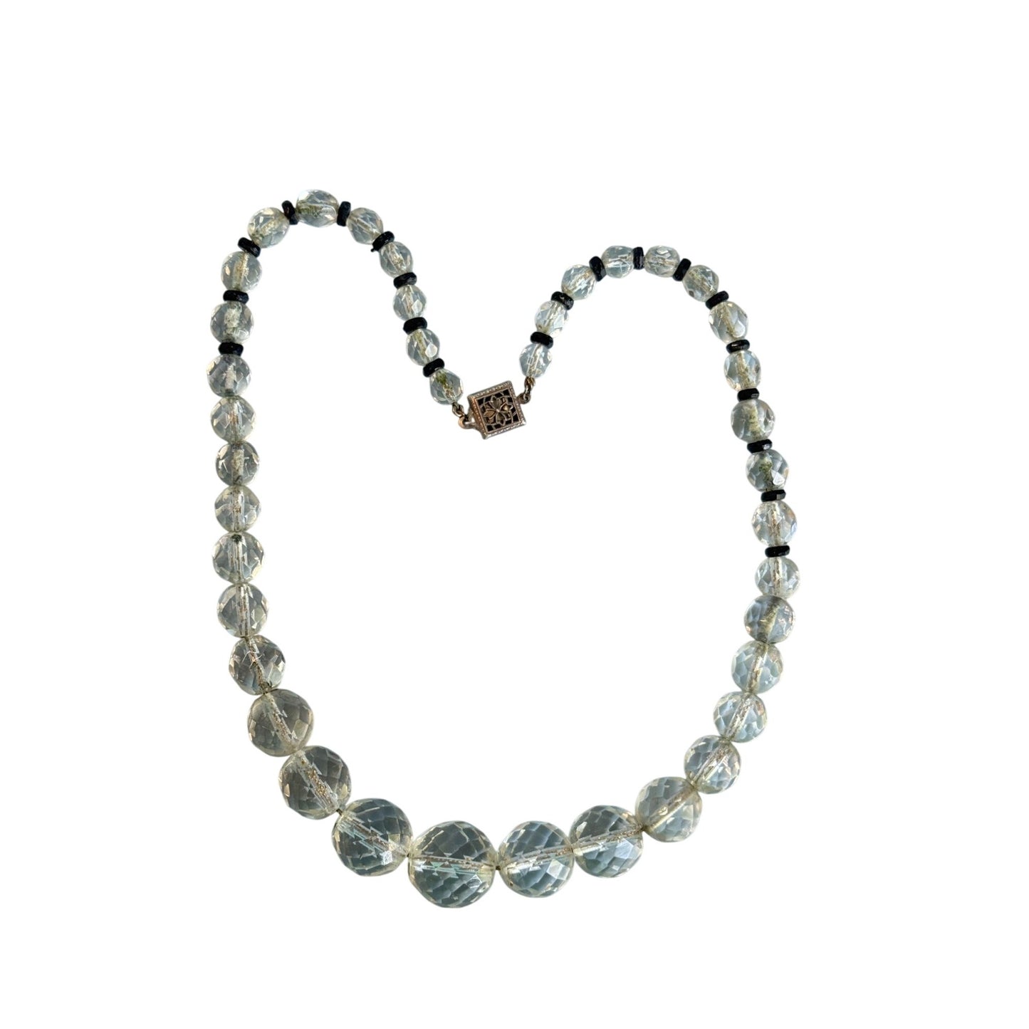 Vintage Rock Crystal Necklace With Sterling Silver Clasp 15"