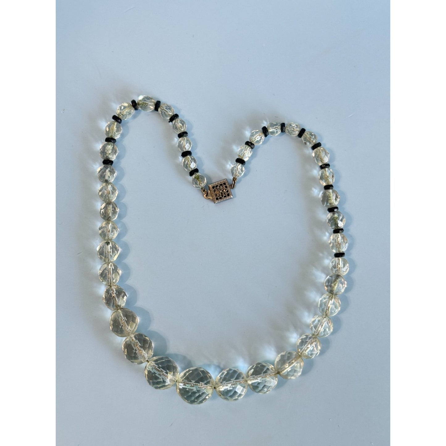 Vintage Rock Crystal Necklace With Sterling Silver Clasp 15"