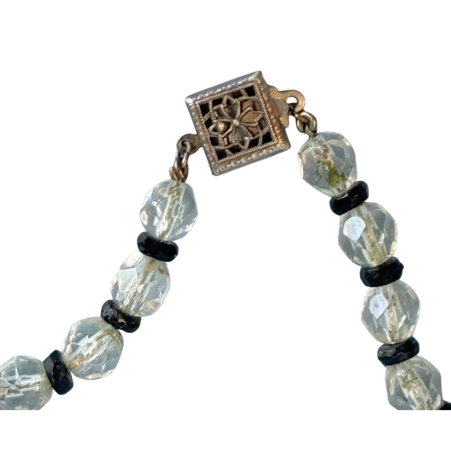 Vintage Rock Crystal Necklace With Sterling Silver Clasp 15"