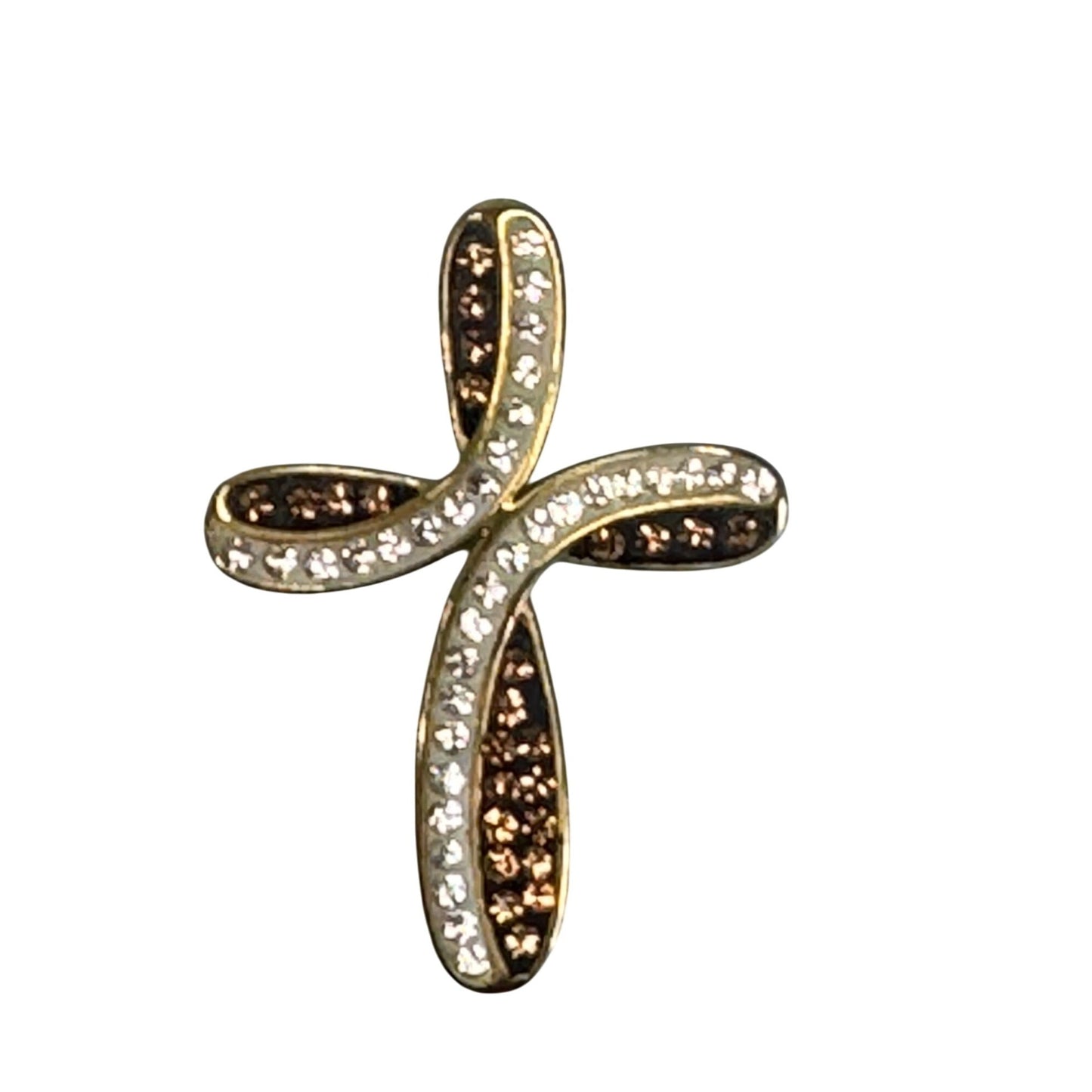 18K Gold Plated Cross Pendant With Sparkling Clear & Gold Crystals Italy OTC BZ