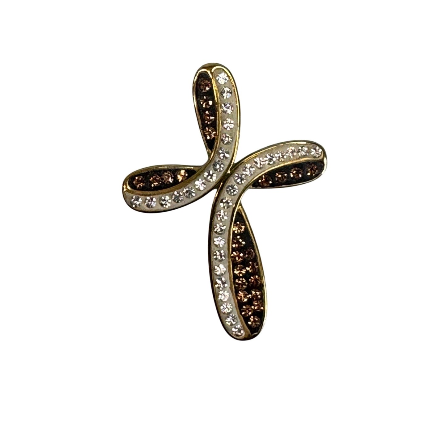 18K Gold Plated Cross Pendant With Sparkling Clear & Gold Crystals Italy OTC BZ