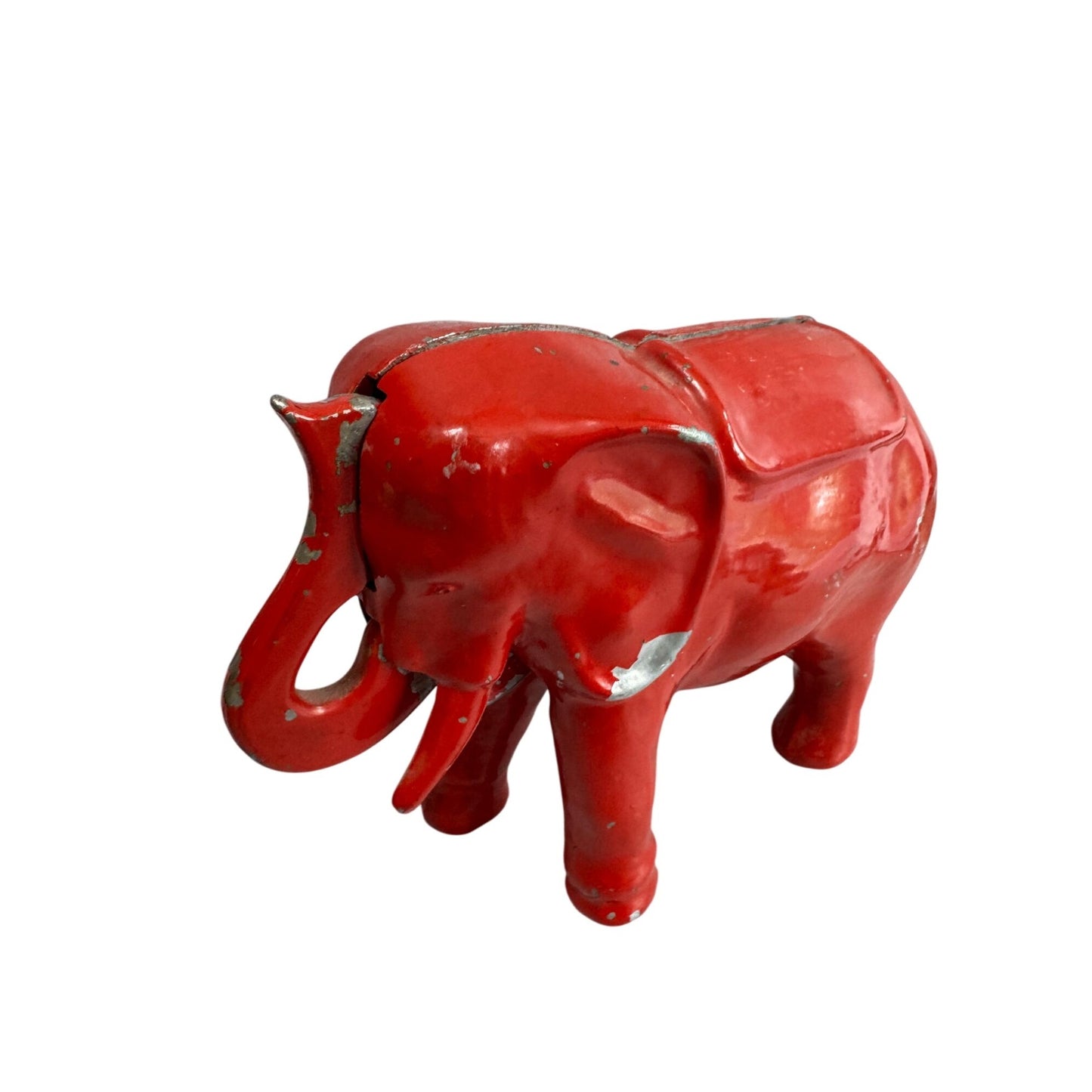 Antique Red Elephant Aluminum Push Tail Bank 7" X 5" Decorative Collectible