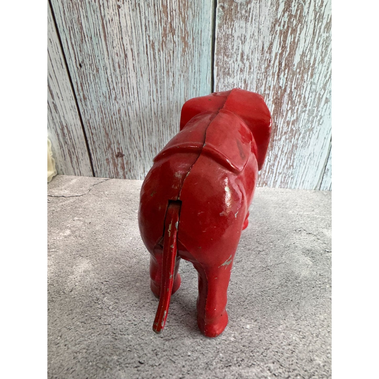 Antique Red Elephant Aluminum Push Tail Bank 7" X 5" Decorative Collectible