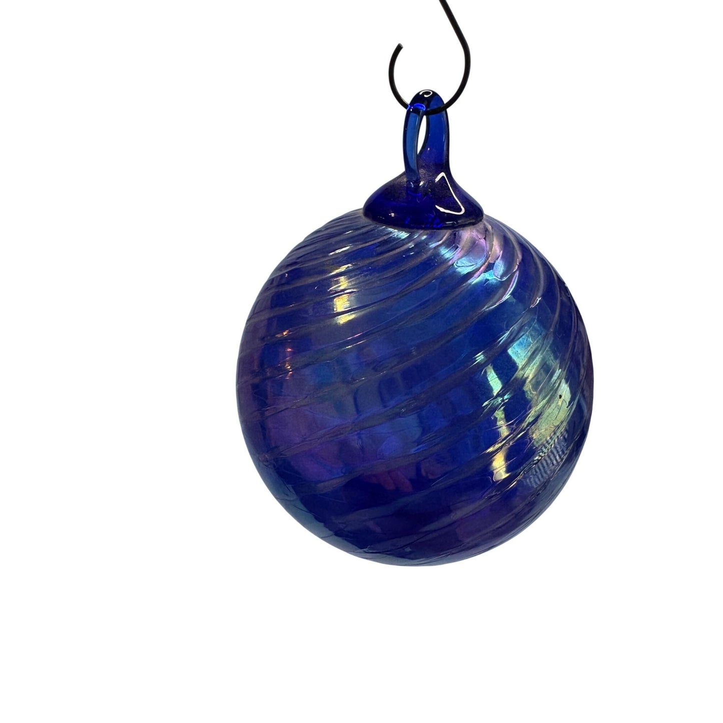 Hand Blown Glass Friendship Ball Cobalt Blue Iridescent 3 3/4 Inch Round Ornament