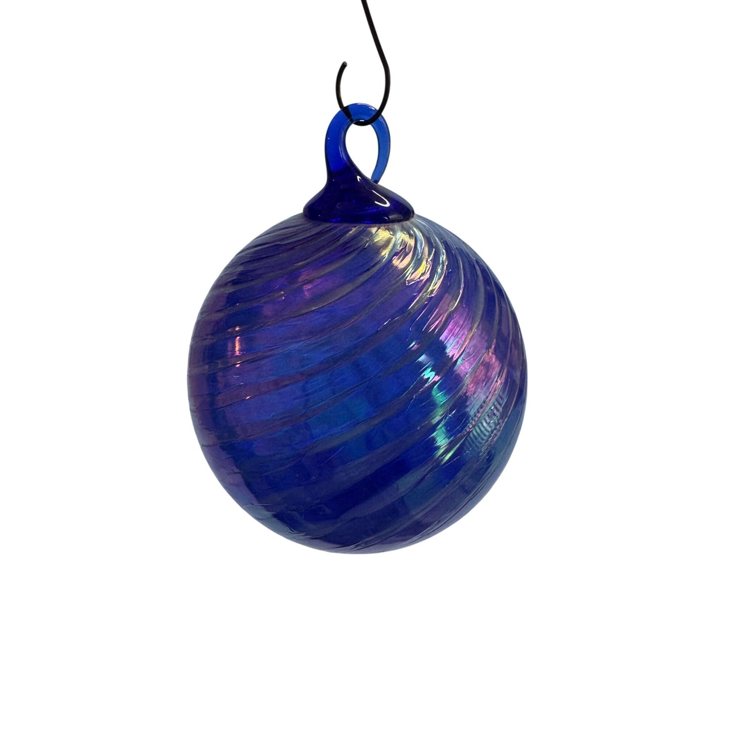 Hand Blown Glass Friendship Ball Cobalt Blue Iridescent 3 3/4 Inch Round Ornament