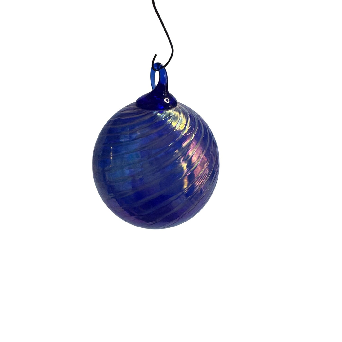 Hand Blown Glass Friendship Ball Cobalt Blue Iridescent 3 3/4 Inch Round Ornament