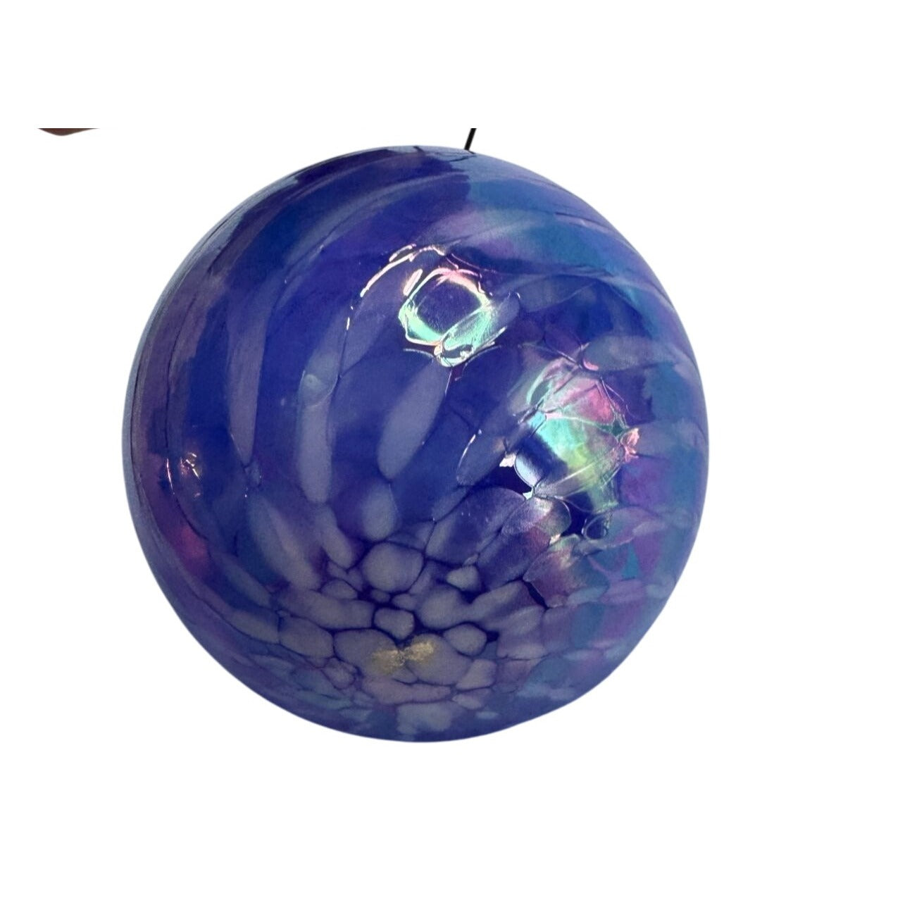 Hand Blown Glass Friendship Ball Cobalt Blue Iridescent 3 3/4 Inch Round Ornament