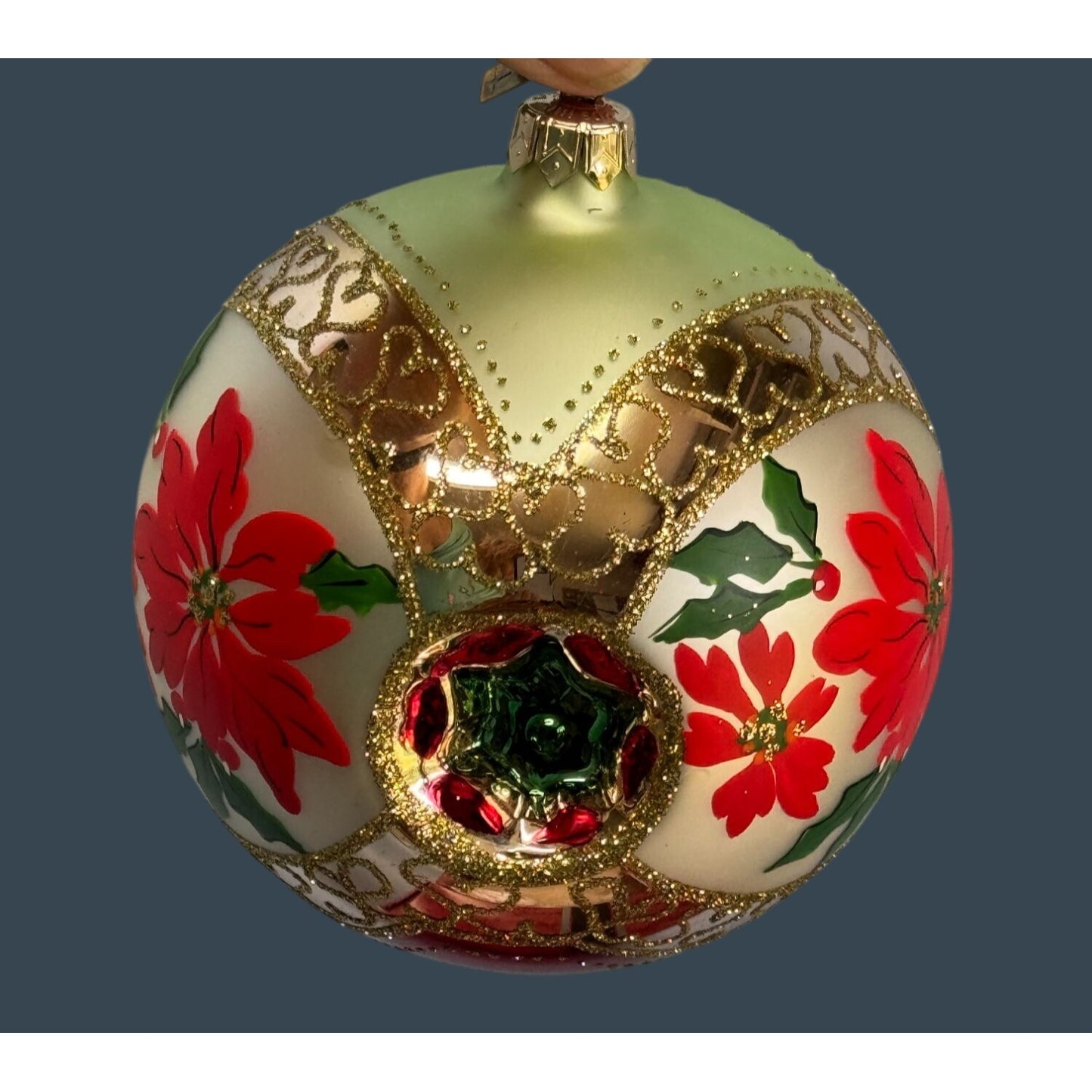 Crown Reflections Red Poinsettia Indented Blown Glass Ornament 4 1/2" Poland