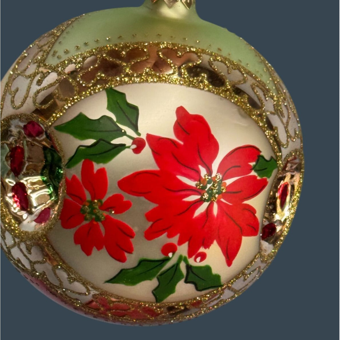 Crown Reflections Red Poinsettia Indented Blown Glass Ornament 4 1/2" Poland