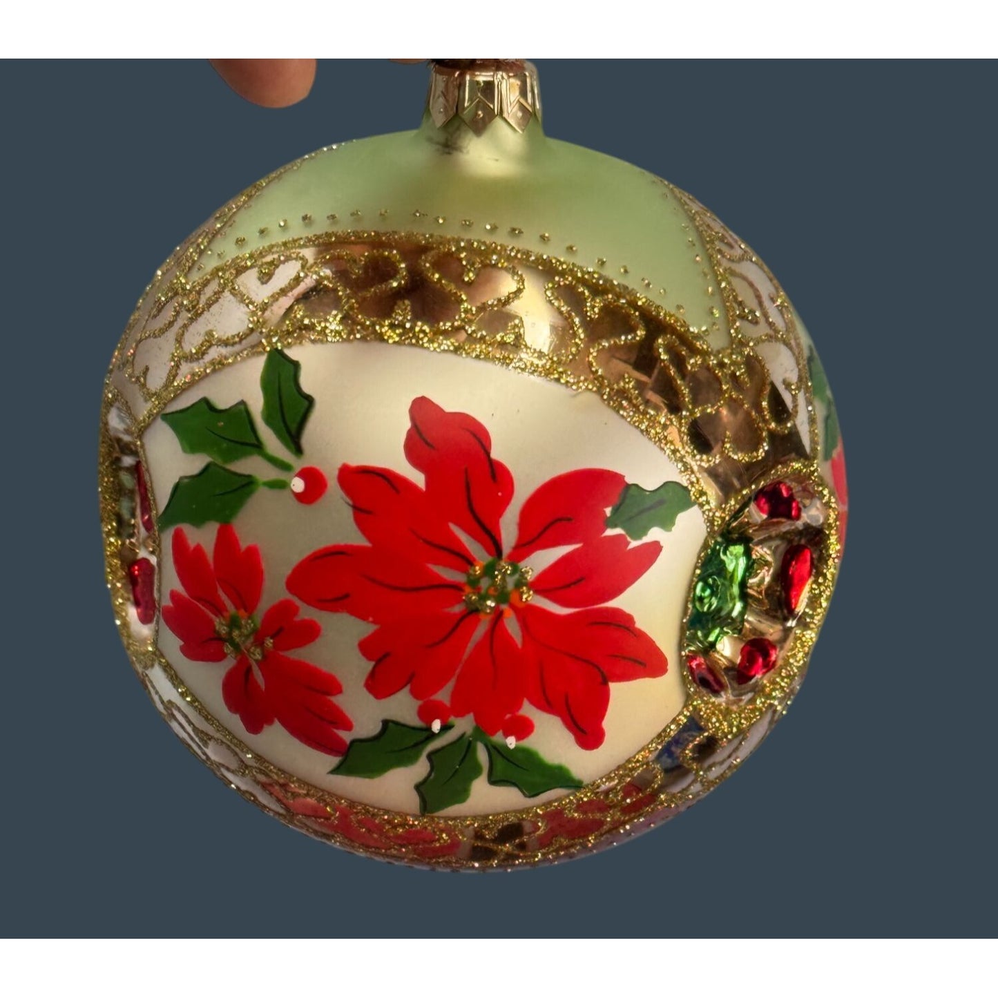 Crown Reflections Red Poinsettia Indented Blown Glass Ornament 4 1/2" Poland