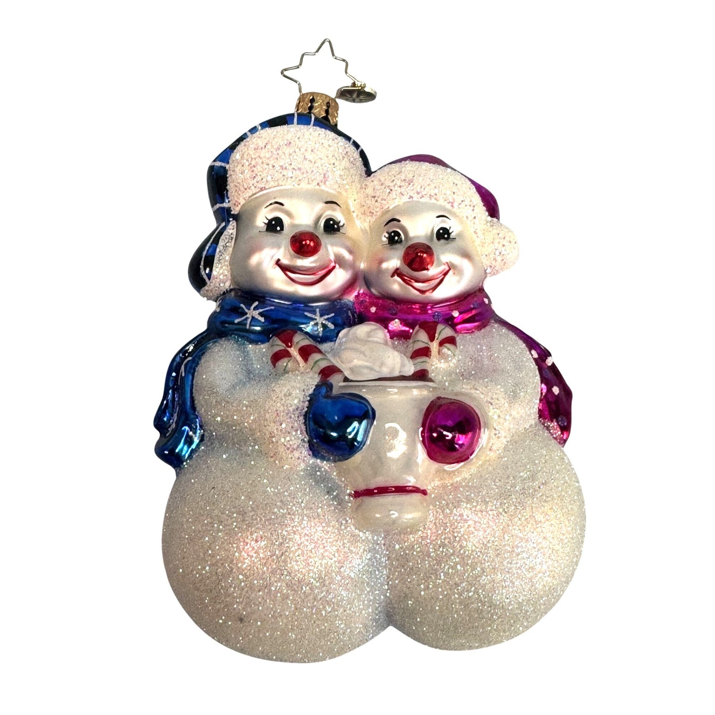 Christopher Radko Snow Couple Ornament White Glass Holiday 5" Germany #1022114