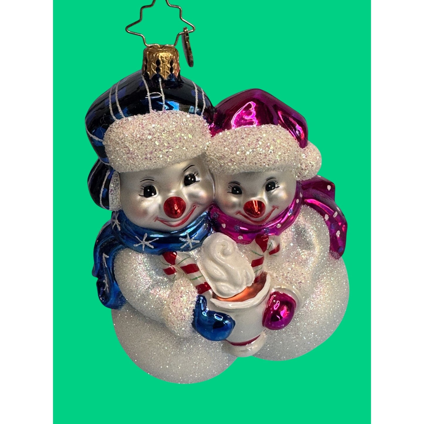 Christopher Radko Snow Couple Ornament White Glass Holiday 5" Germany #1022114