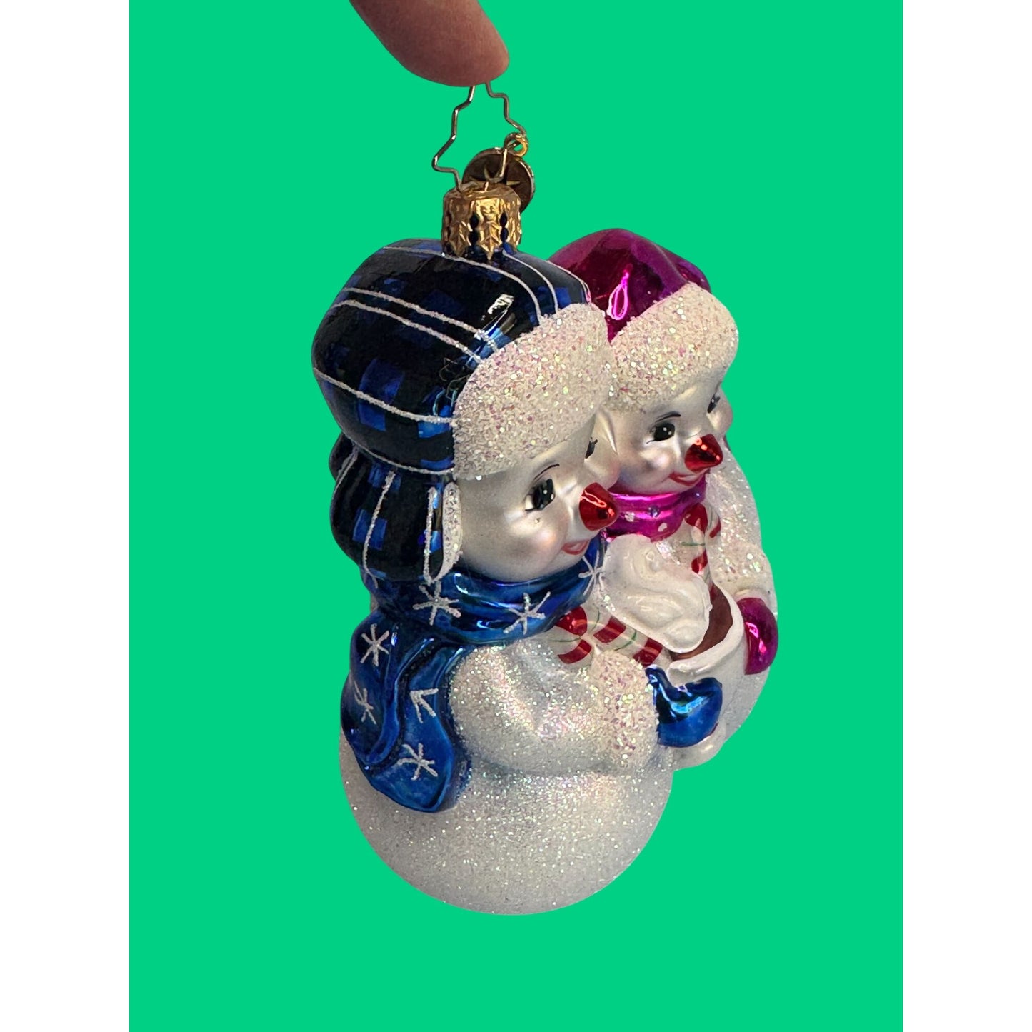 Christopher Radko Snow Couple Ornament White Glass Holiday 5" Germany #1022114
