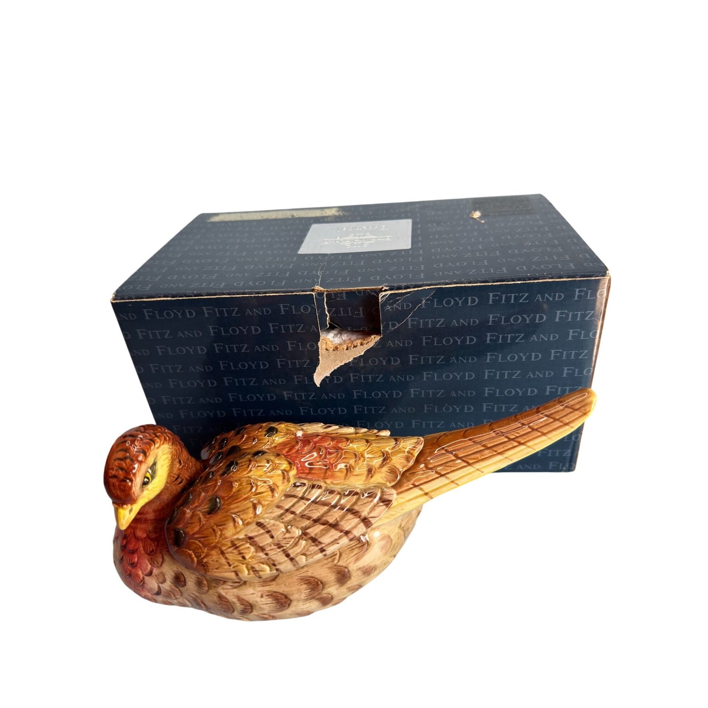Fitz And Floyd Essentials Pheasant Trinket Box 9" Long Handcrafted Ceramic