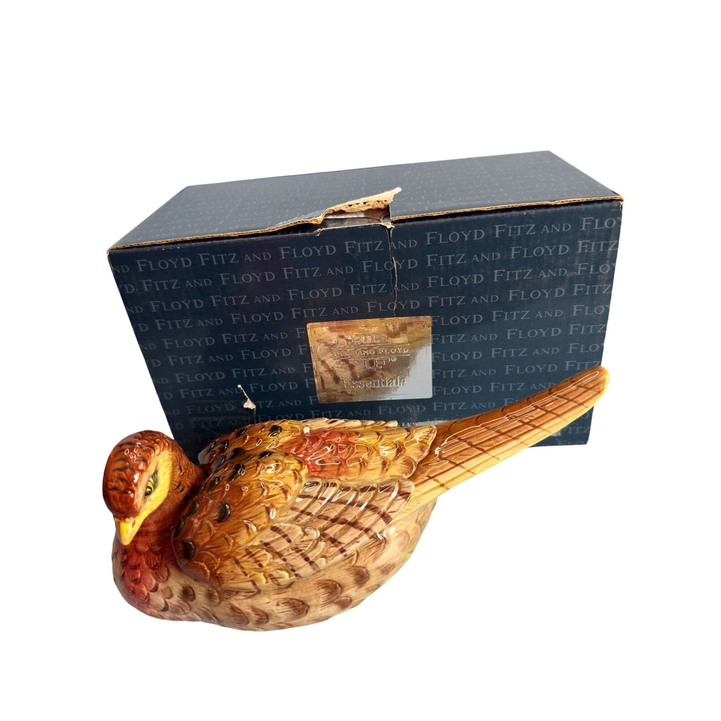 Fitz And Floyd Essentials Pheasant Trinket Box 9" Long Handcrafted Ceramic