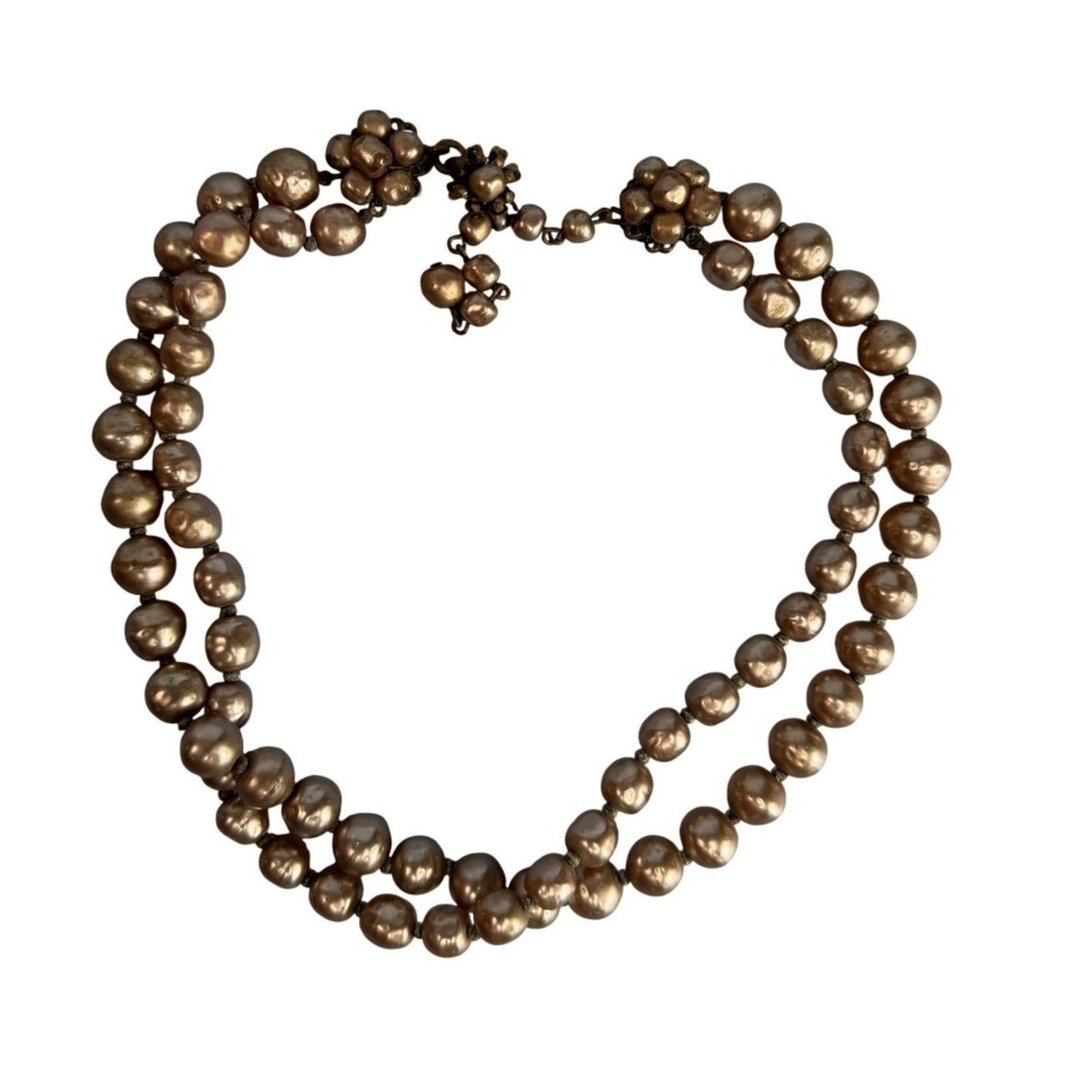 Vintage Miriam Haskell Signed Champagne Pearl Double-Strand Necklace 14-16" Rare