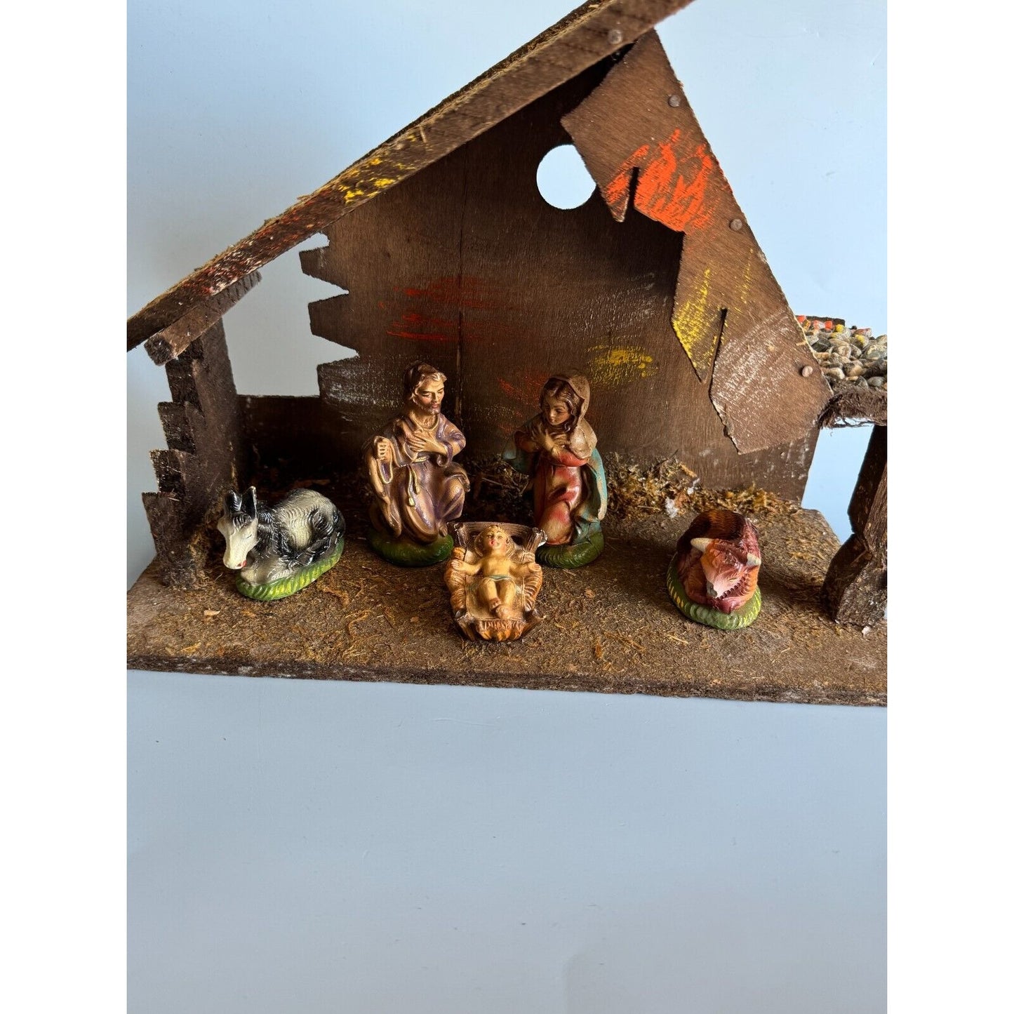 C1950 Vintage 9 Piece Composit Nativity Set Hand Crafted Italy Early Fontanini