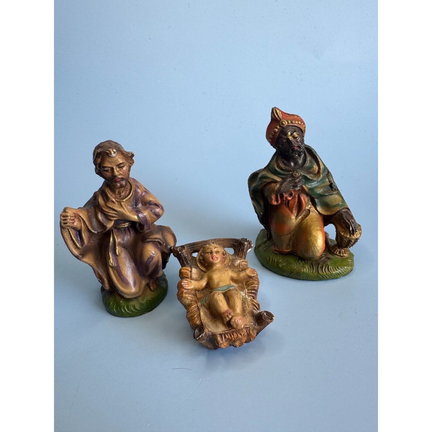 C1950 Vintage 9 Piece Composit Nativity Set Hand Crafted Italy Early Fontanini