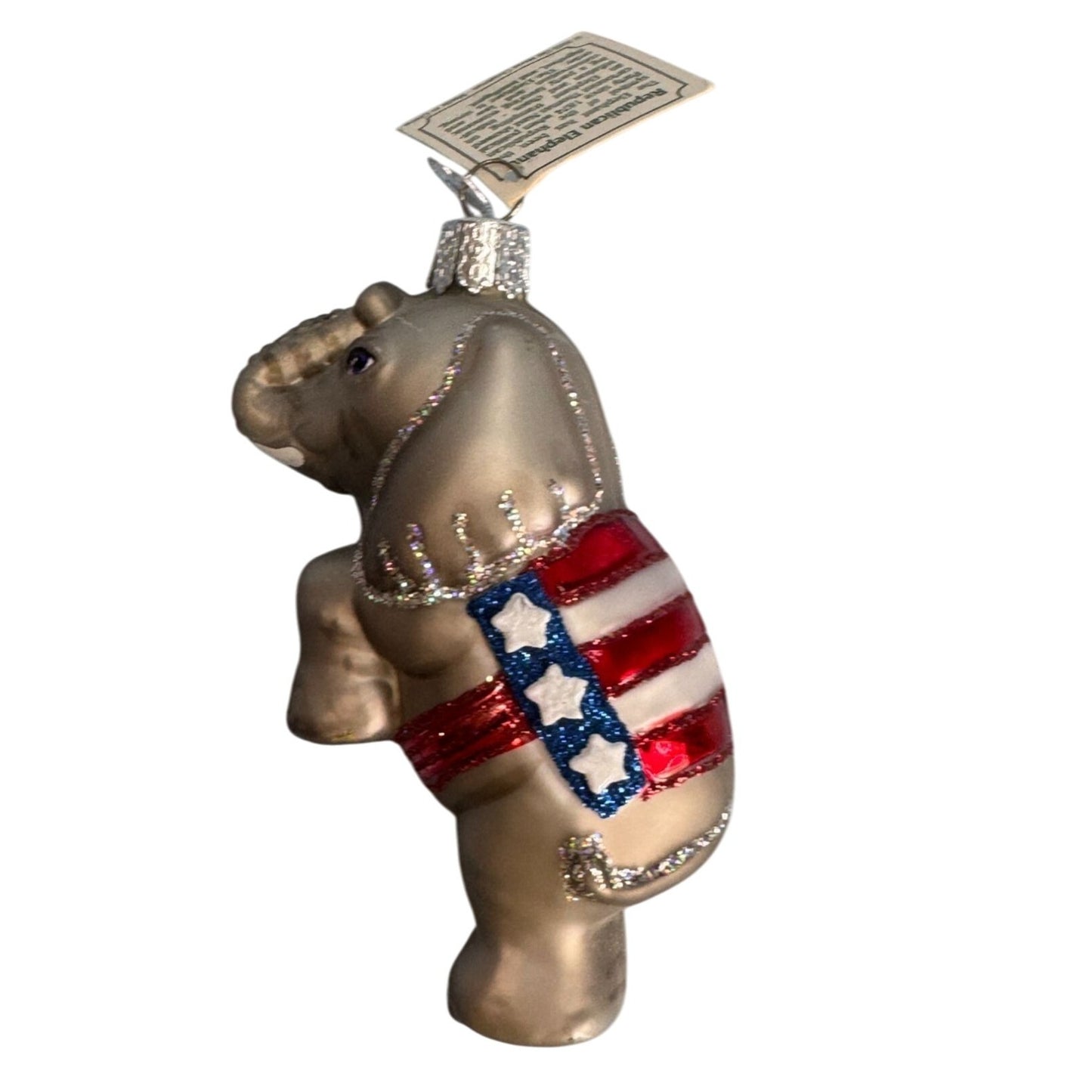 Old World Christmas Patriotic Elephant Ornament 4.5" Glass Glittered