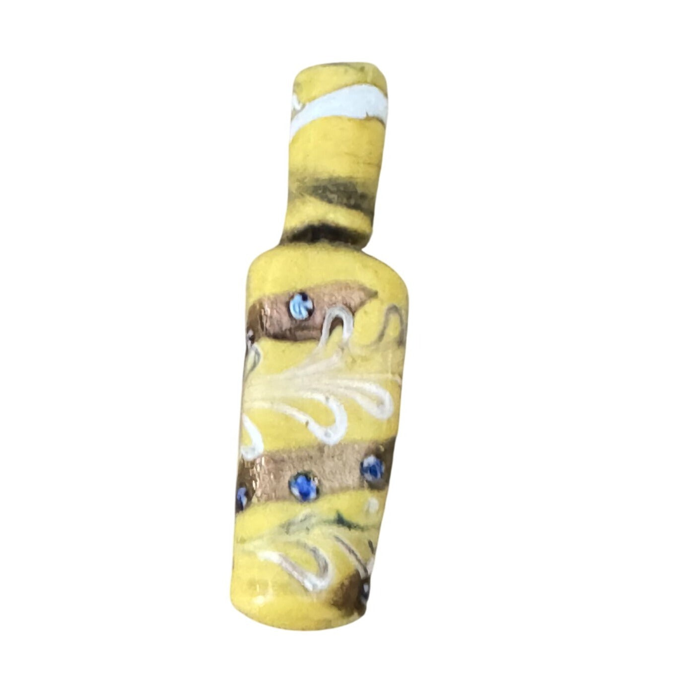 Venetian Millefiori Glass Perfume Bottle Yellow Gold Glass 1 3/4" Dabber