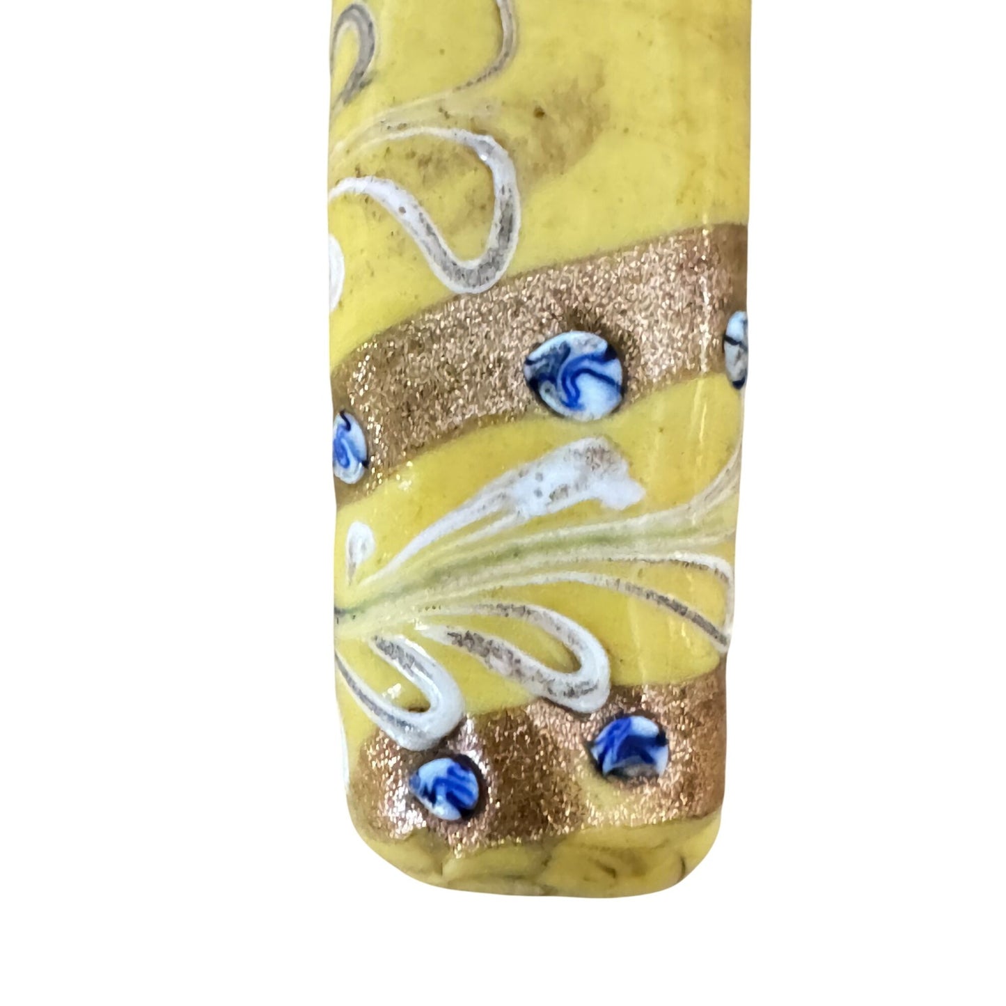 Venetian Millefiori Glass Perfume Bottle Yellow Gold Glass 1 3/4" Dabber