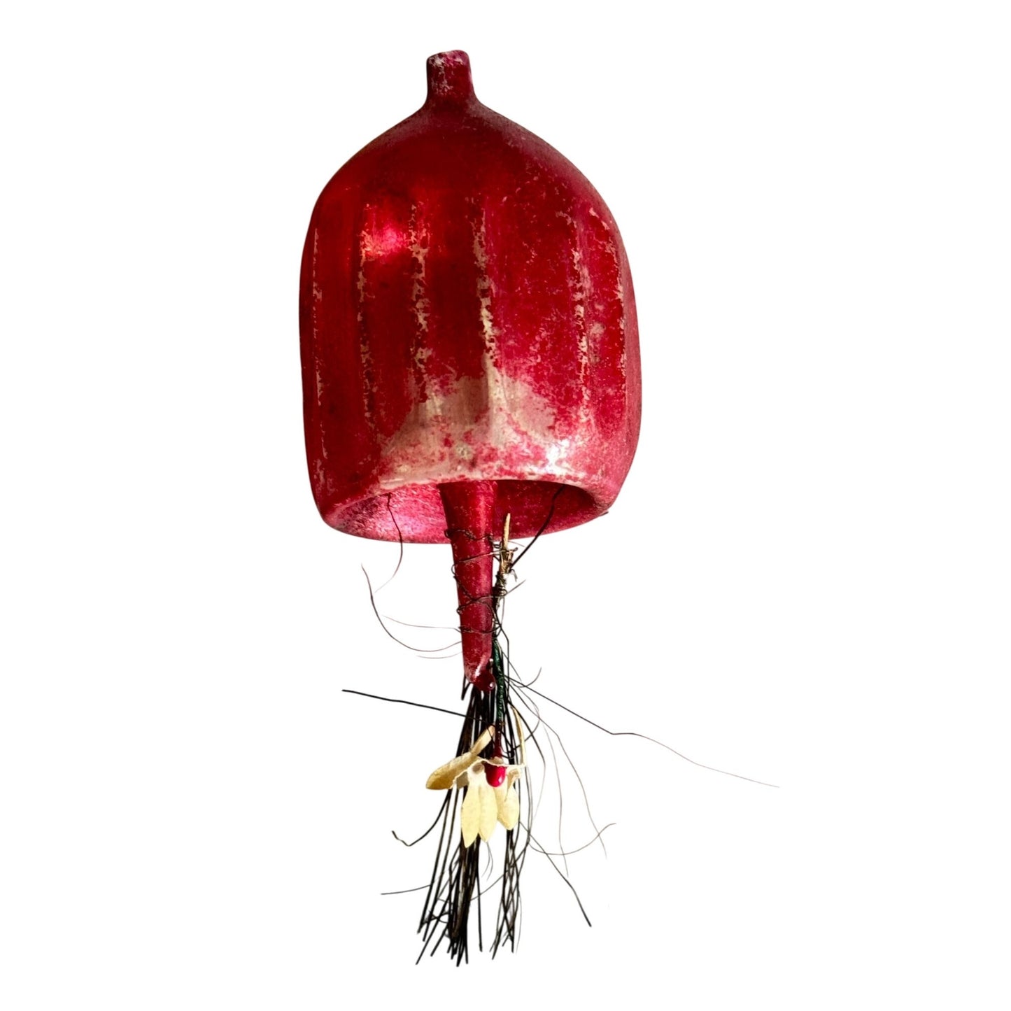 Antique German Blown Glass Red Ornament 3" With Parasol Detail Missing Metal Cap