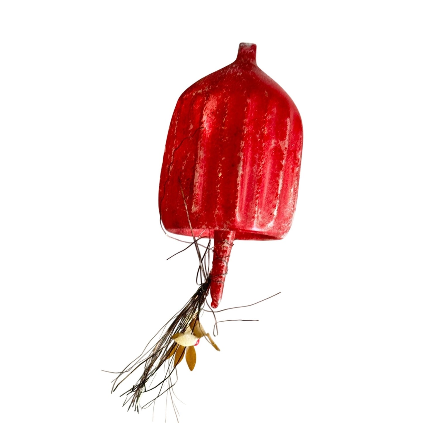 Antique German Blown Glass Red Ornament 3" With Parasol Detail Missing Metal Cap