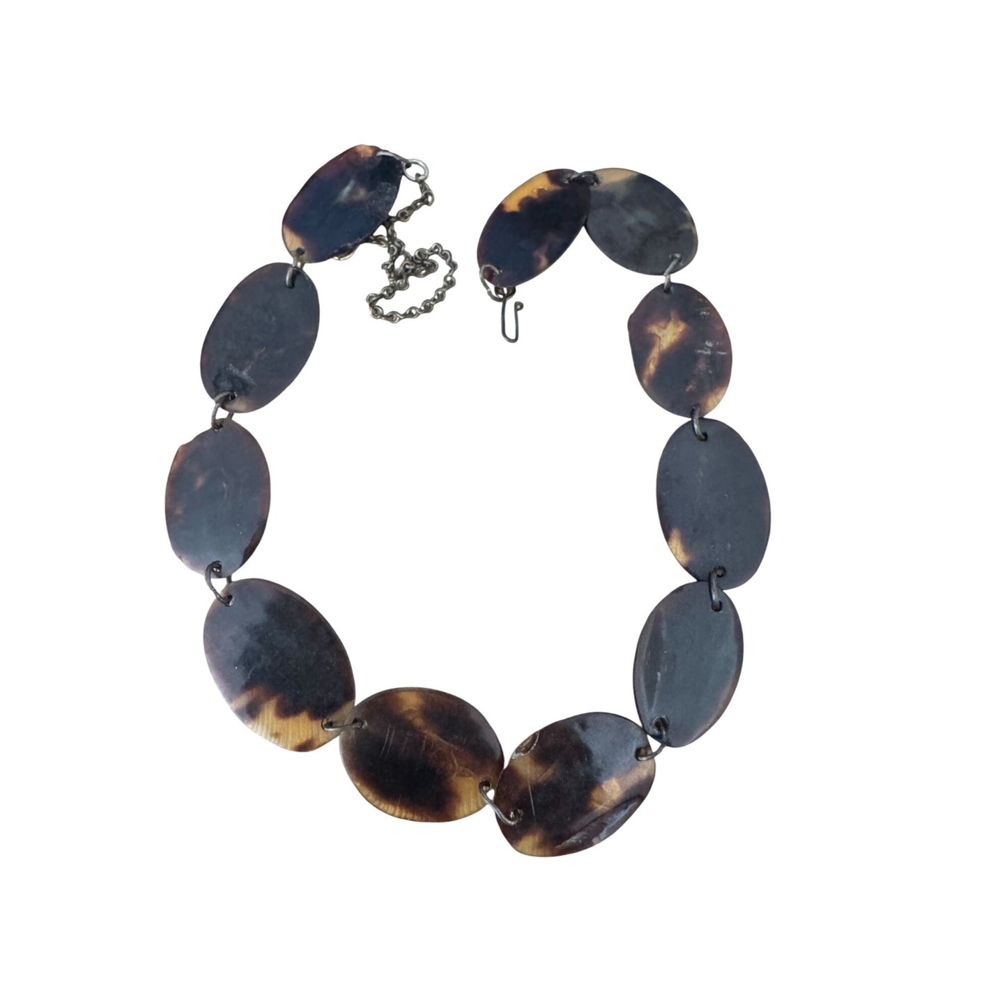 Suva Necklace Tropical Theme Brown & Silver Turtleshell & Chain 15 Inches