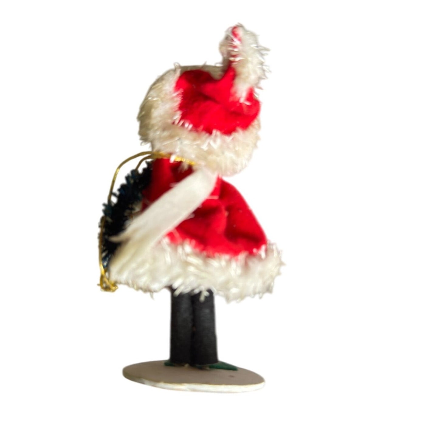 Midcentury Japan Chenille Girls Christmas Ornaments with Wreaths 4.5" Rare