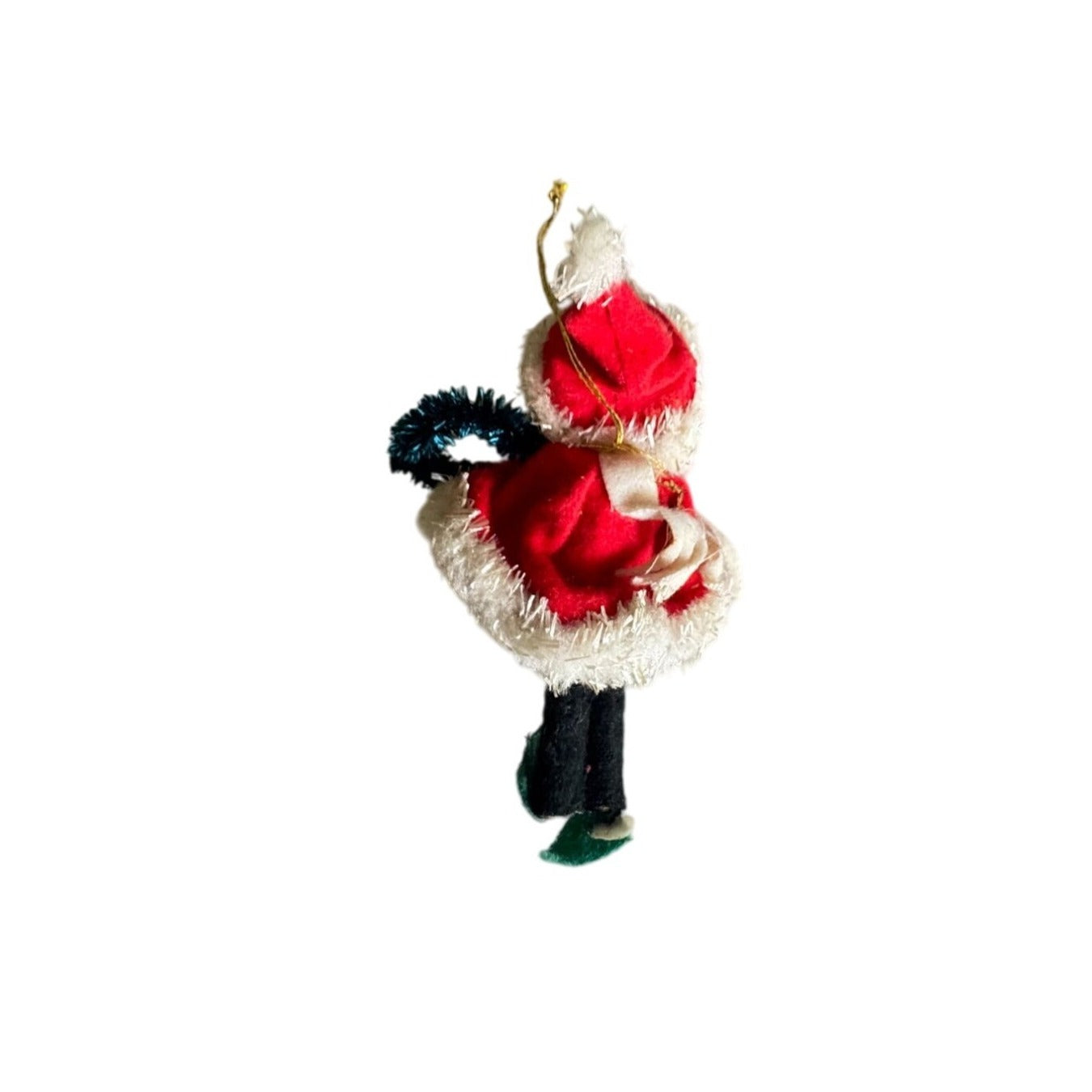 Midcentury Japan Chenille Girls Christmas Ornaments with Wreaths 4.5" Rare