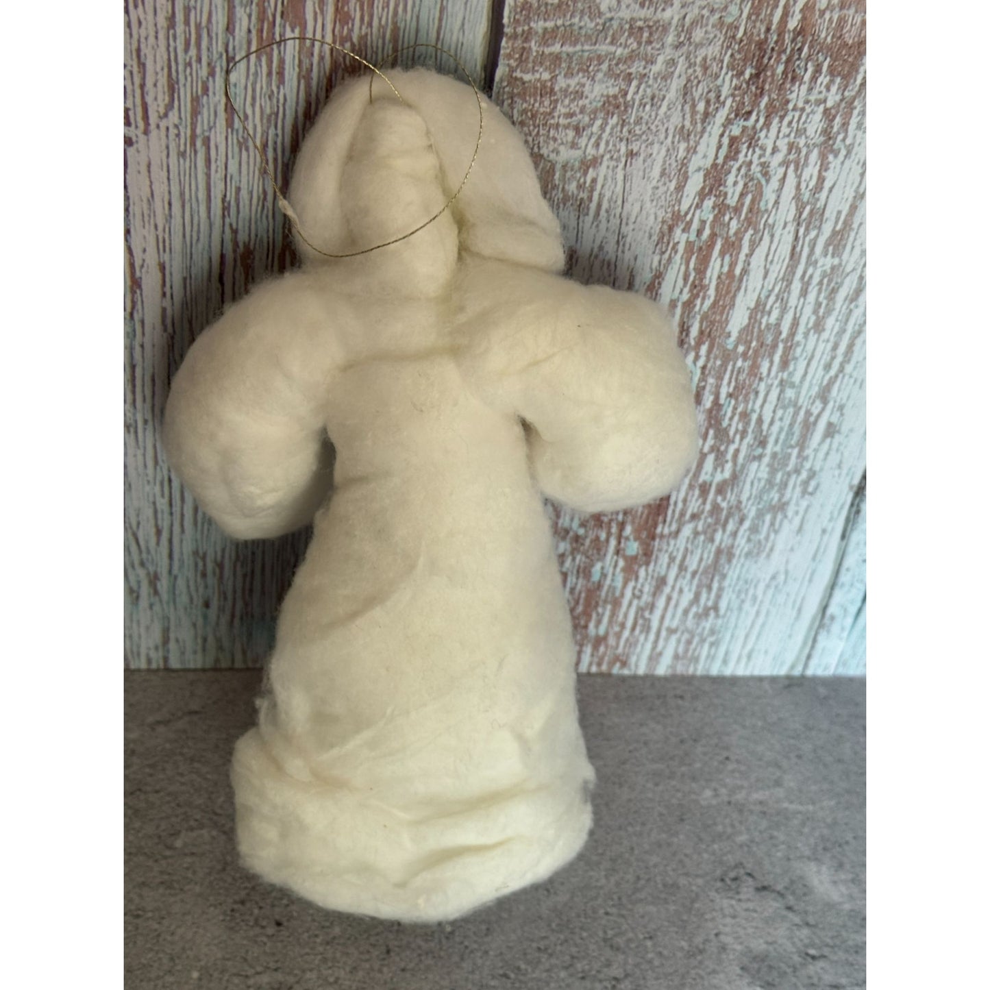 Vintage-Inspired Spun Cotton Girl Ornament With Paper Face & Gold Rabbit Accent 9"