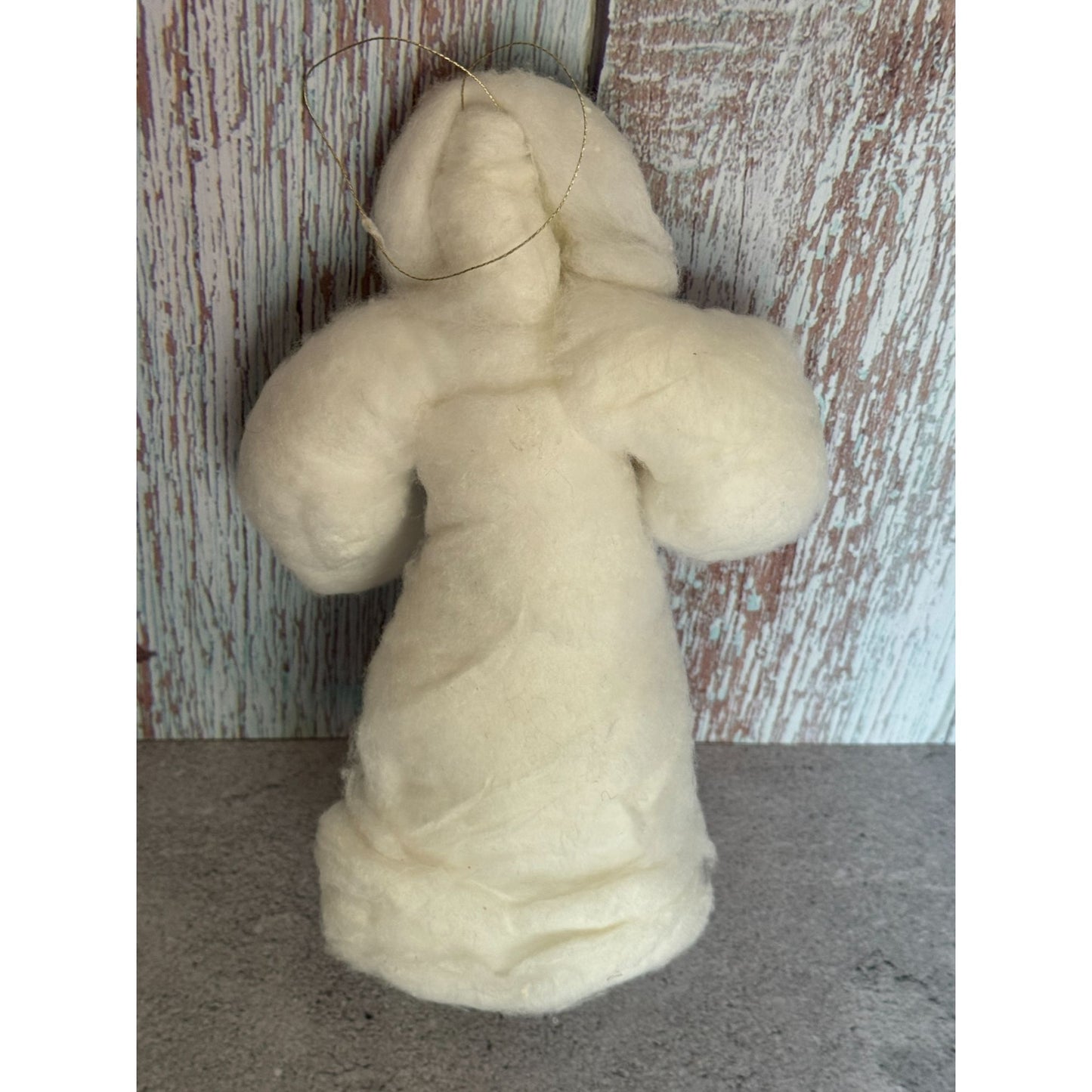 Vintage-Inspired Spun Cotton Girl Ornament With Paper Face & Gold Rabbit Accent 9"