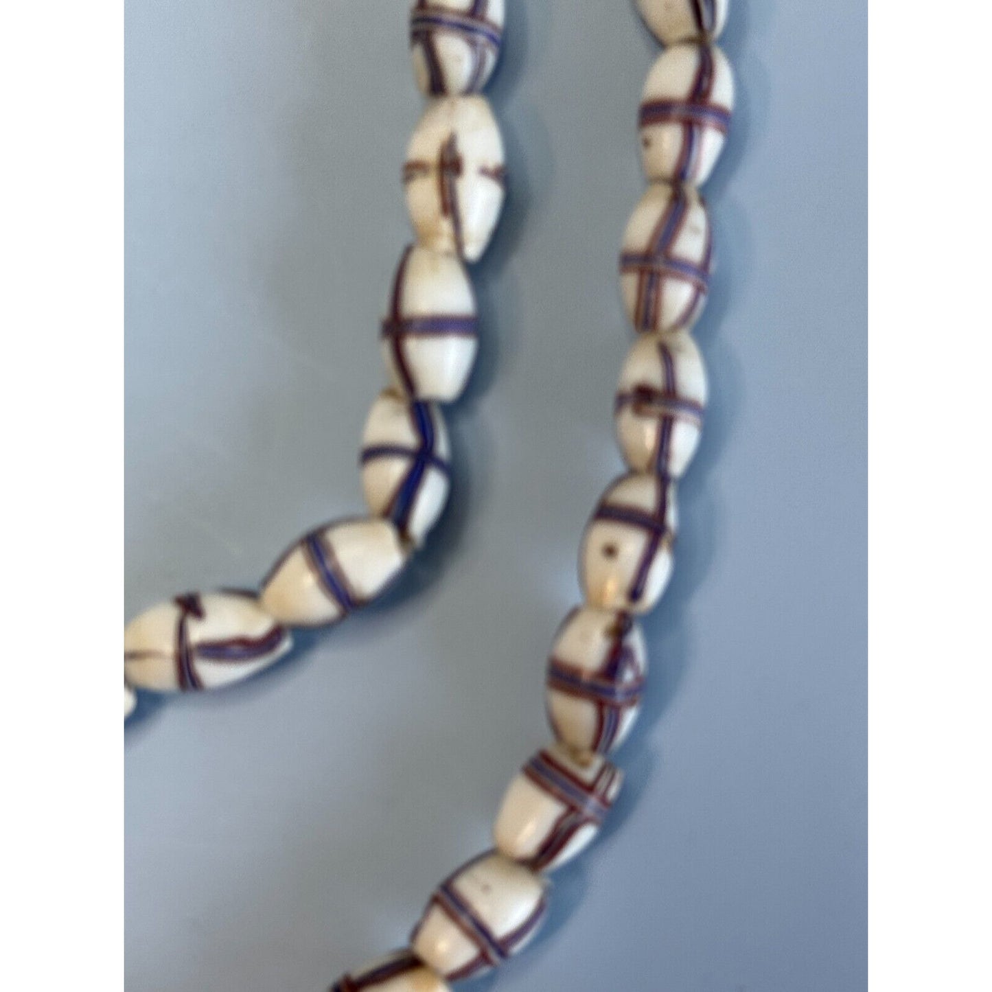 Antique French Cross Red White Blue Venetian Glass African Trade Beads Necklace