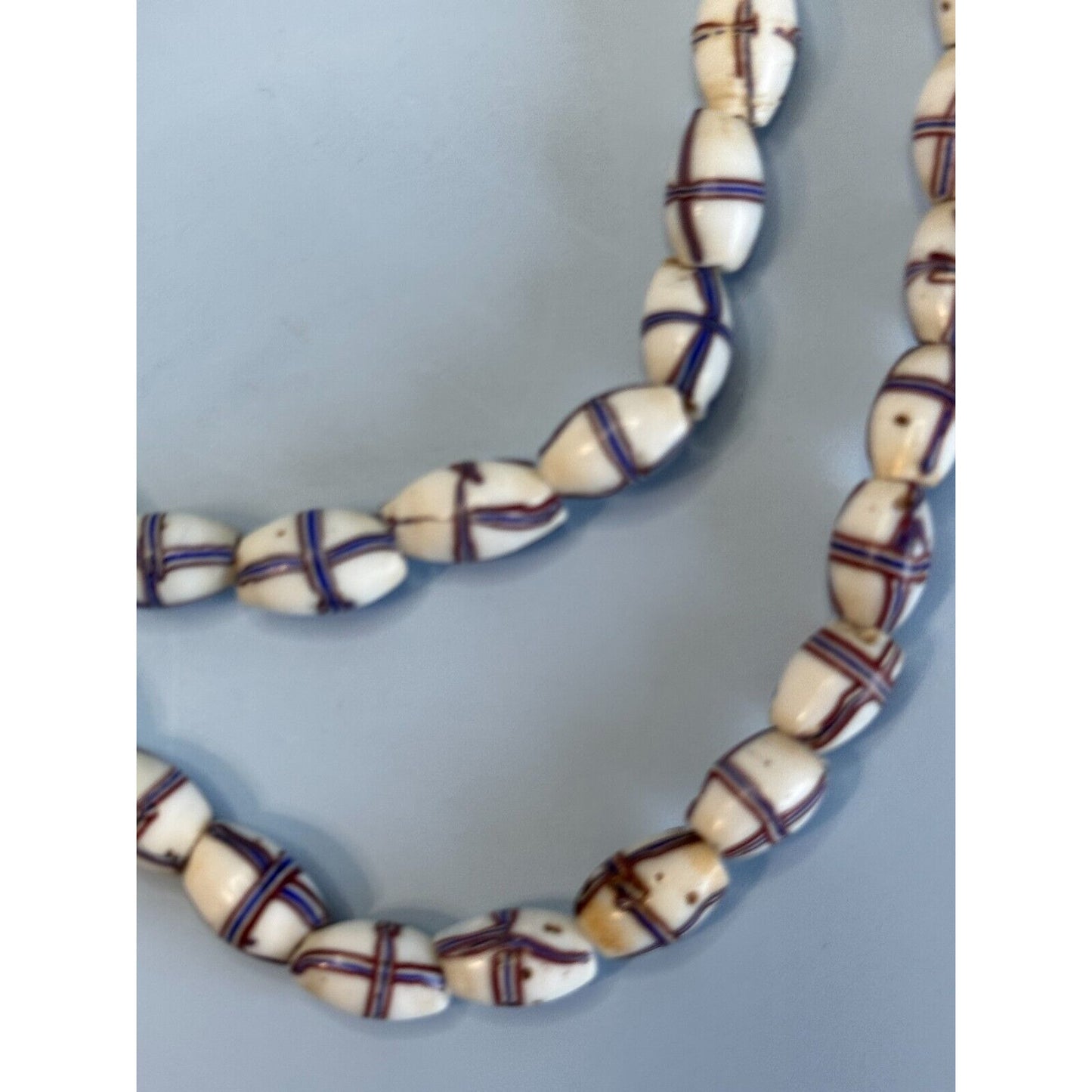 Antique French Cross Red White Blue Venetian Glass African Trade Beads Necklace