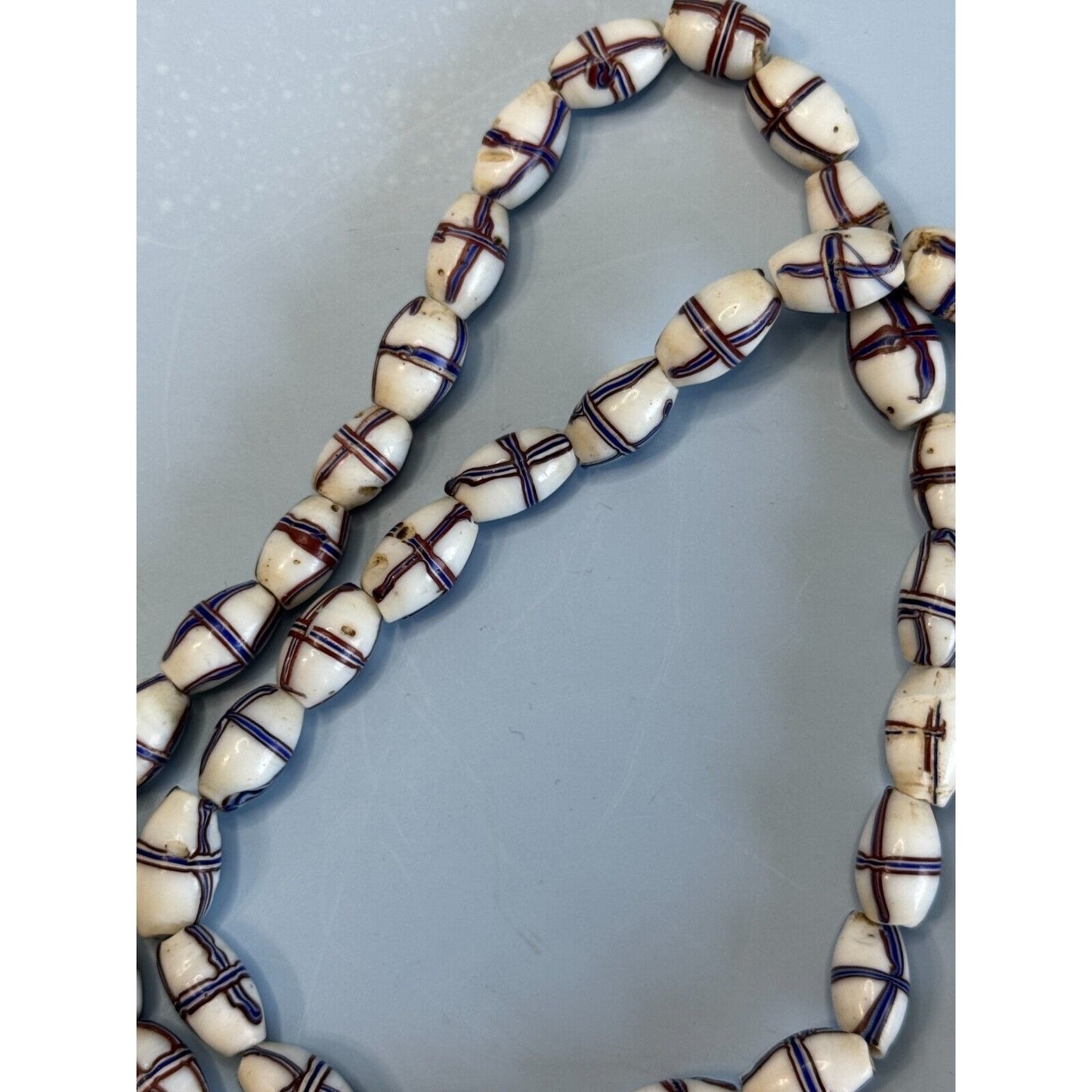 Antique French Cross Red White Blue Venetian Glass African Trade Beads Necklace