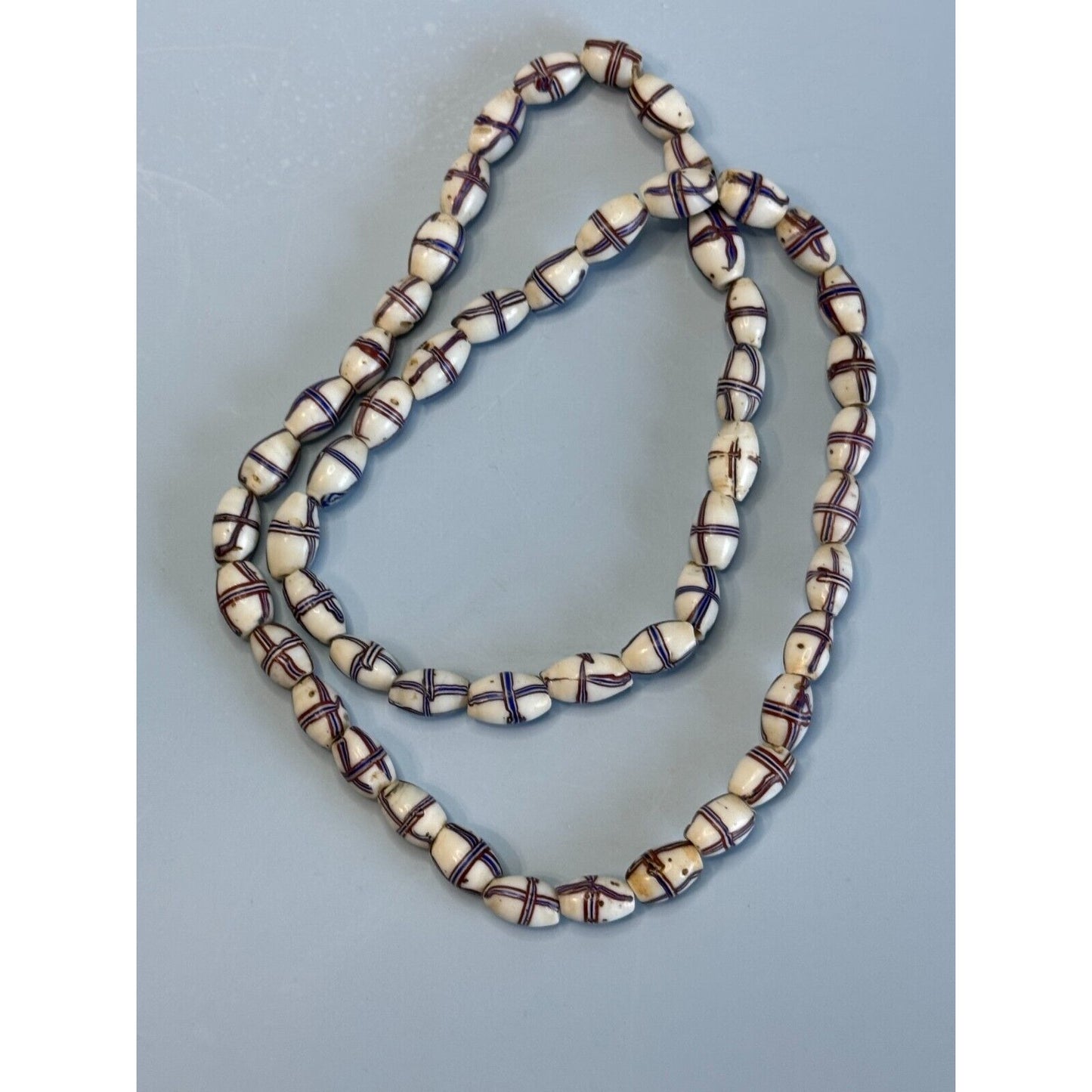 Antique French Cross Red White Blue Venetian Glass African Trade Beads Necklace