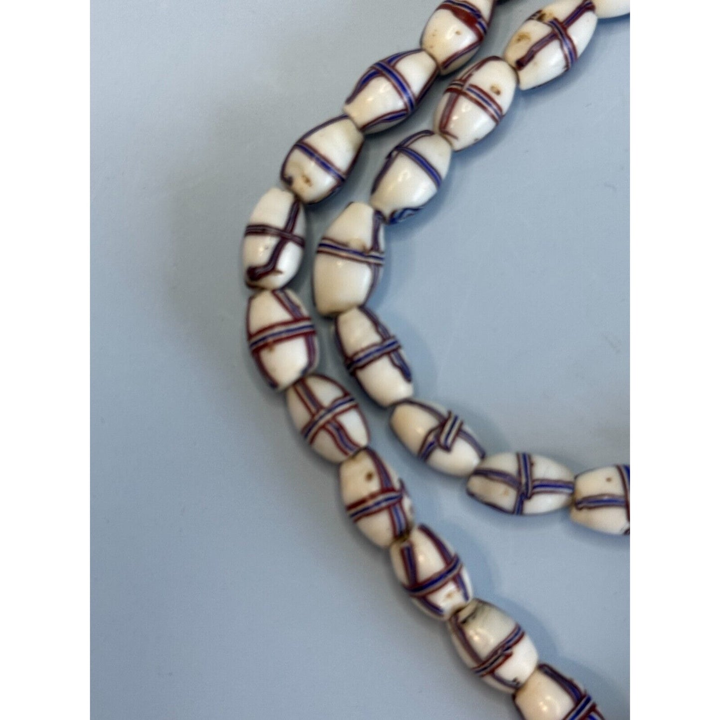 Antique French Cross Red White Blue Venetian Glass African Trade Beads Necklace
