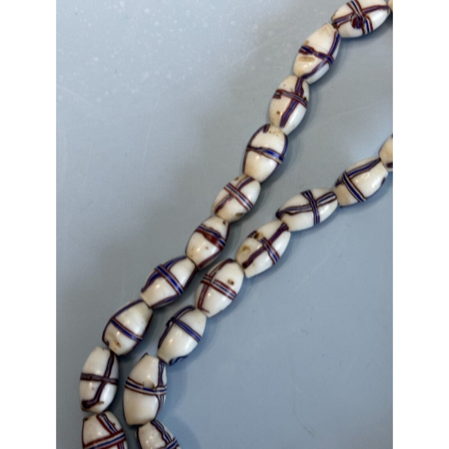 Antique French Cross Red White Blue Venetian Glass African Trade Beads Necklace