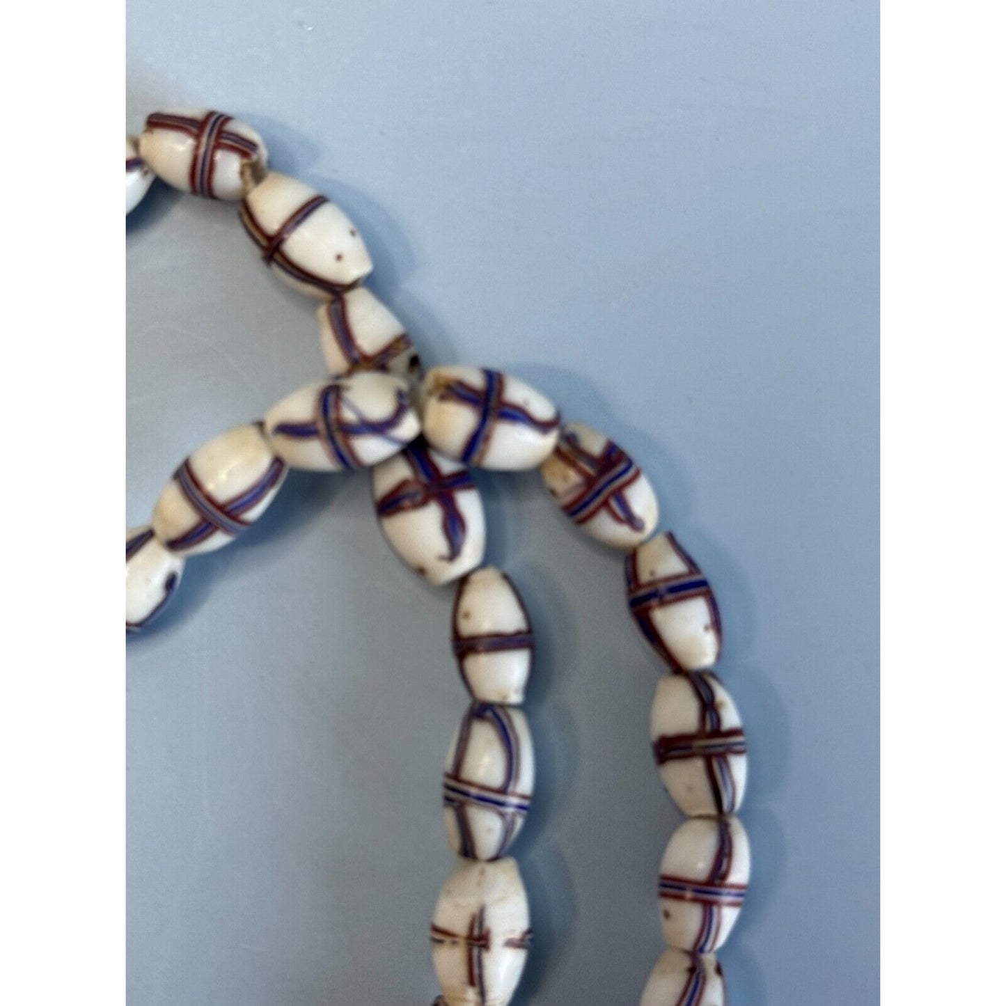 Antique French Cross Red White Blue Venetian Glass African Trade Beads Necklace